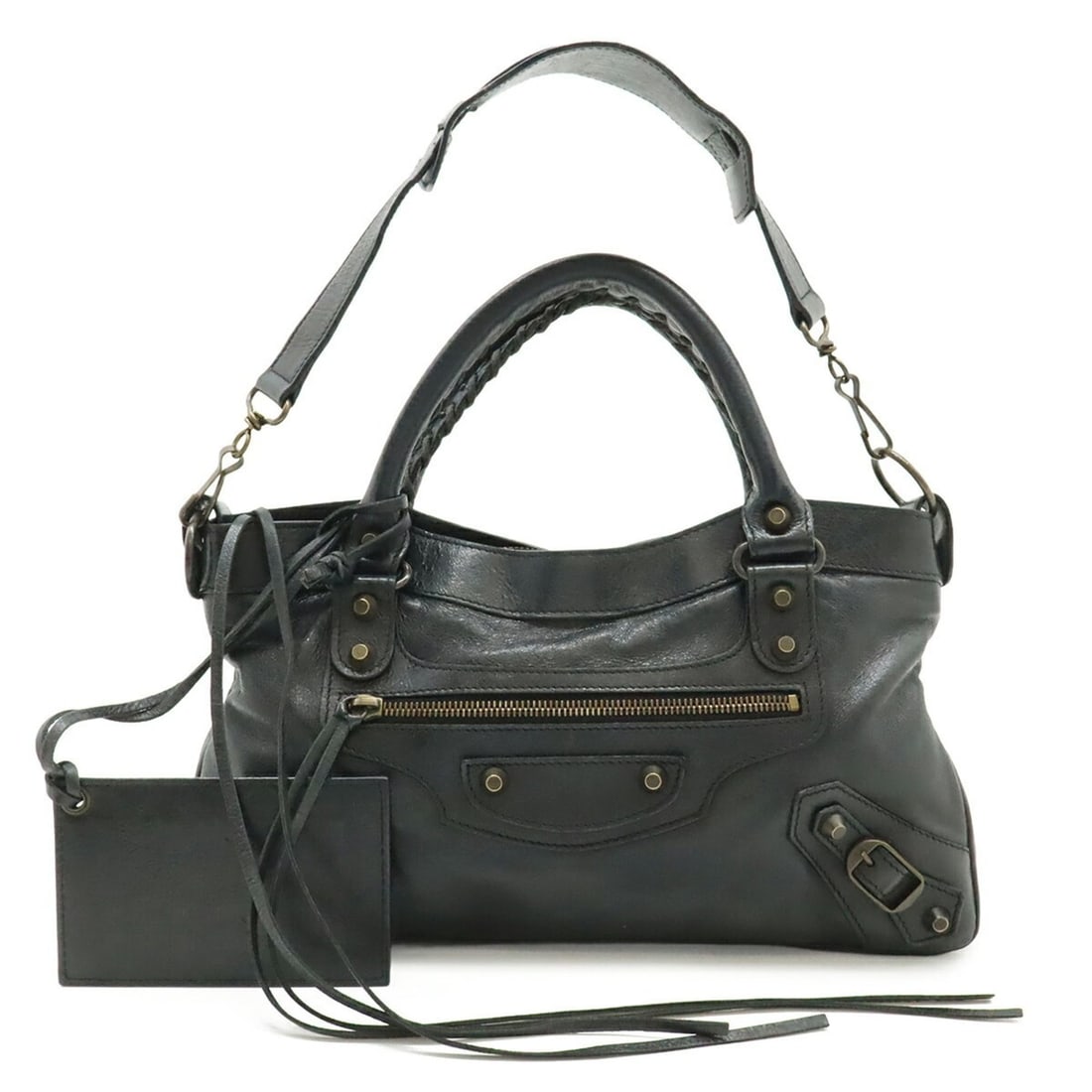 BALENCIAGA The First Handbag Shoulder Bag Leather Black 103208: --- Catalog ---Category: SizeSize (HxWxD): 17cm x 32cm x 6cm / 6.69'' x 12.59'' x 2.36''Category: DesignType: Handbag, Shoulder bagColor: BlackGender: Men,WomenMaterial: Leather Category: GeneralBrand