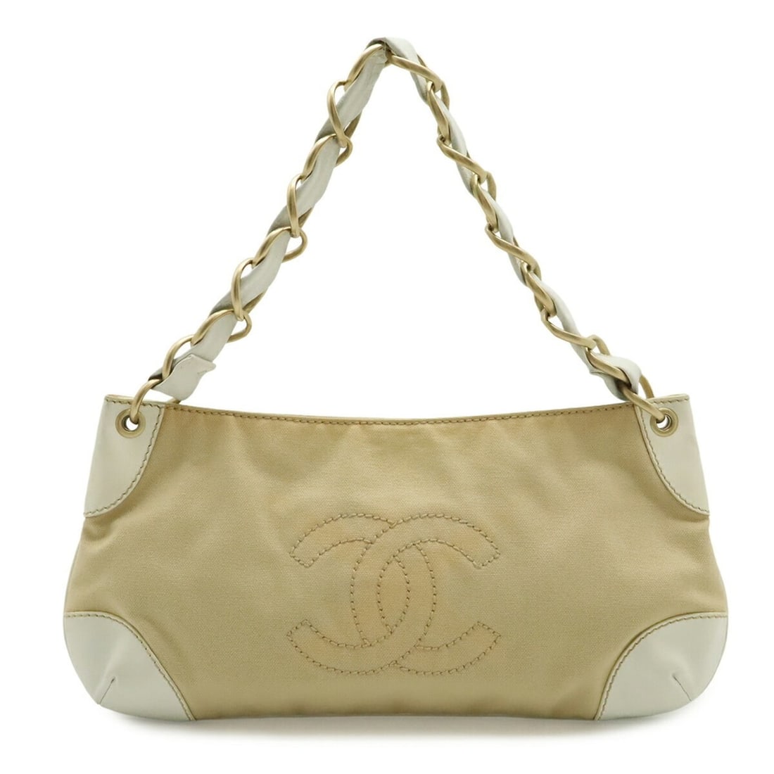 CHANEL Coco Mark Chain Shoulder Bag, Canvas and Leather, White/Beige, A20825: --- Catalog ---Category: SizeSize (HxWxD): 18cm x 36cm x 4.5cm / 7.08'' x 14.17'' x 1.77''Category: DesignType: Shoulder bagColor: Beige, WhiteGender: WomenMaterial: Canvas , Leather Category: General