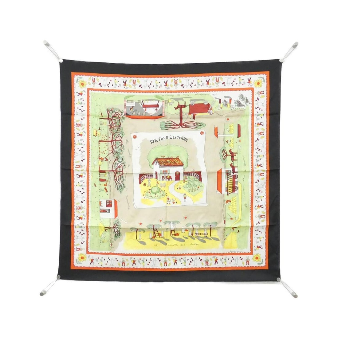 Hermes RETOUR A LA TERRE Carre Scarf Muffler: --- Catalog ---Category: SizeSize (LxW): 90cm x 90cm / 35.43'' x 35.43''Category: DesignType: ScarfColor: BlackGender: Women,MenMaterial: Silk Category: GeneralBrand: Hermes--- Item List ---Section: C