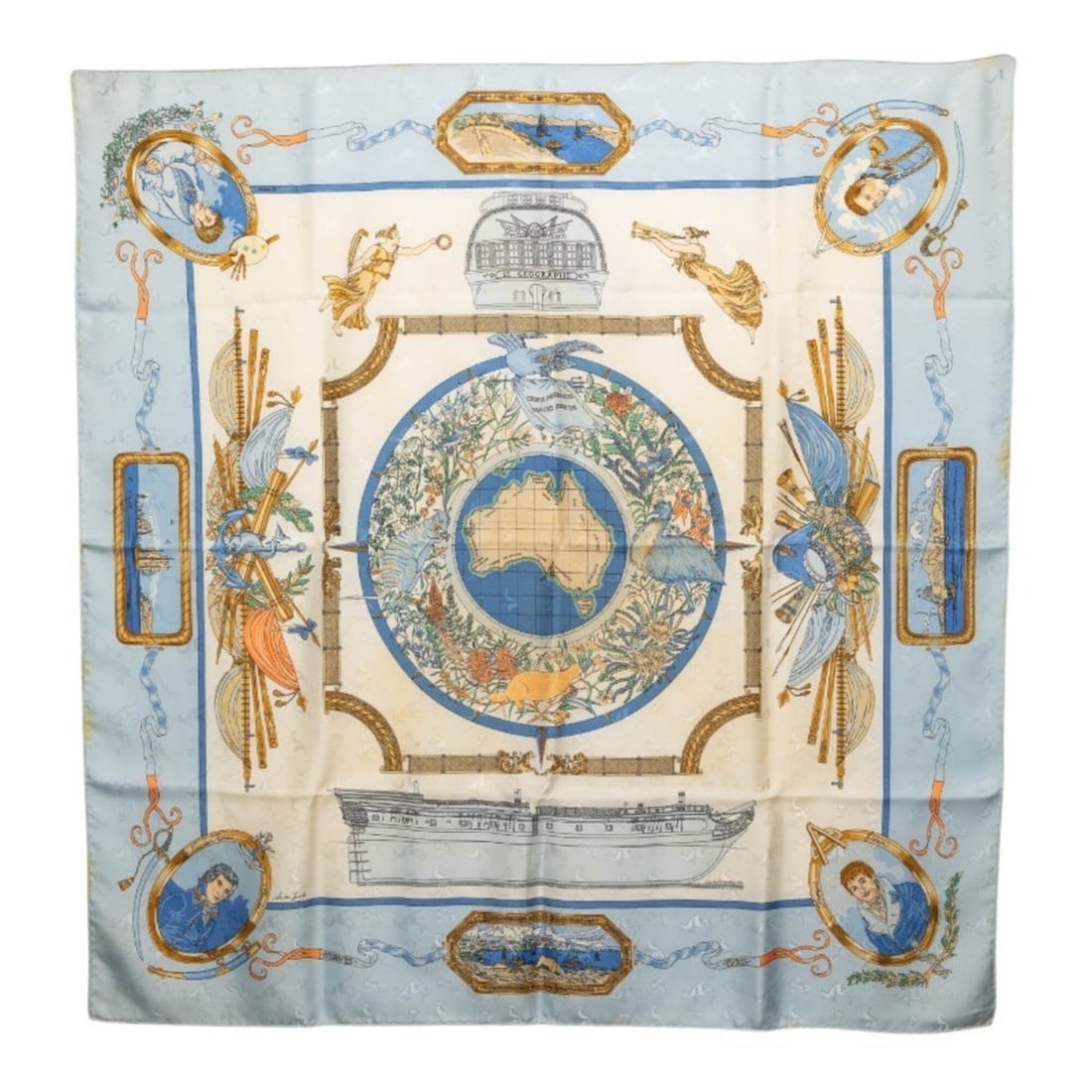 Hermes Carre 90 LE GEOGRAPHE (The Geographer) Scarf/Muffler, Light Blue/Multicolor Silk, Women's.: --- Catalog ---Category: SizeSize (LxW): 89cm x 87cm / 35.03'' x 34.25''Category: DesignType: ScarfColor: Light blue, Multi-colorGender: WomenMaterial: Silk Category: GeneralBrand: Hermes--- Item List