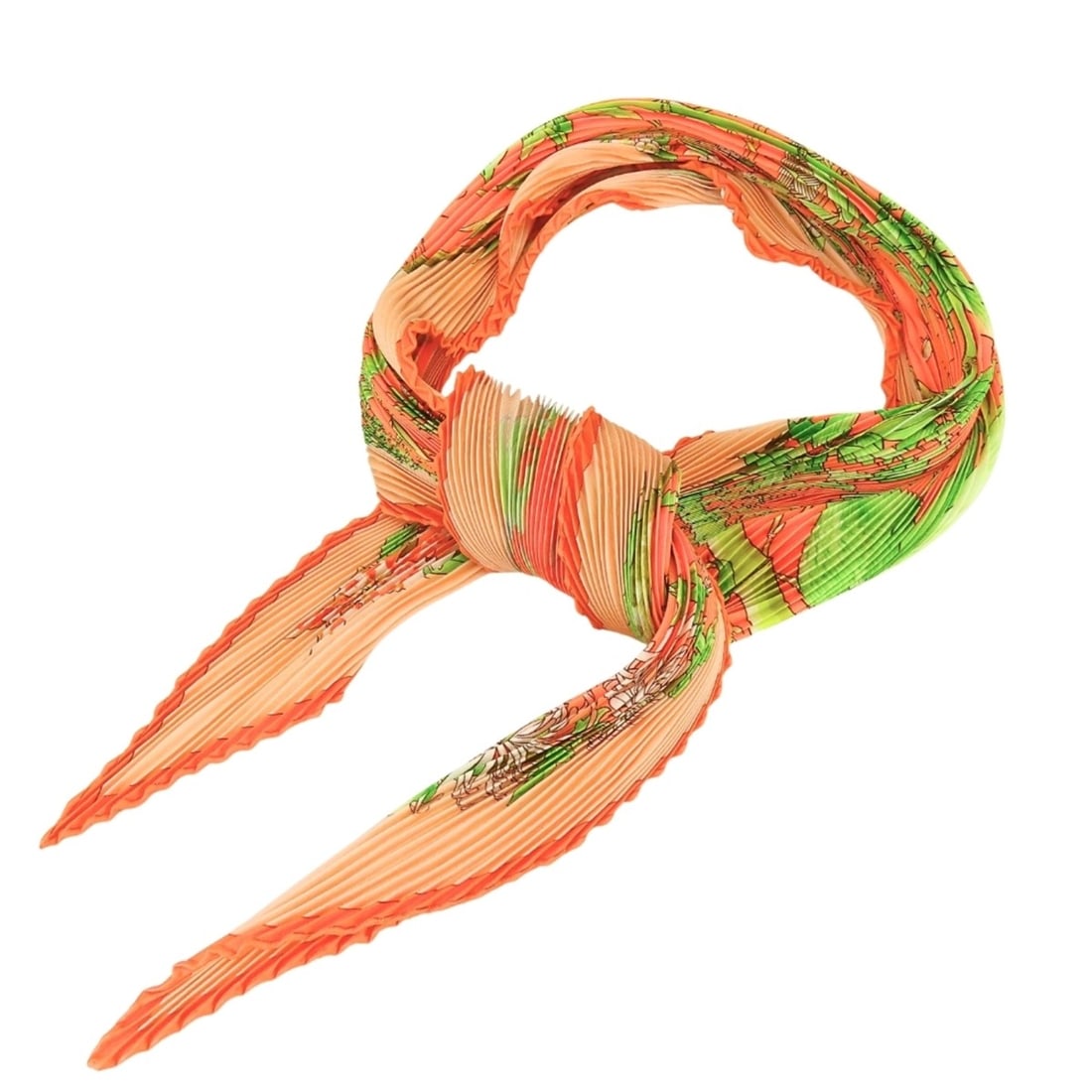 Hermes Scarf/Muffler, Pleated Carre, Silk, Orange, Serenite, Bamboo, Women's: --- Catalog ---Category: SizeSize (LxW): 87cm x 89cm / 34.25'' x 35.03''Category: DesignType: ScarfColor: OrangeGender: WomenMaterial: Silk Category: GeneralBrand: Hermes--- Item List ---Section: