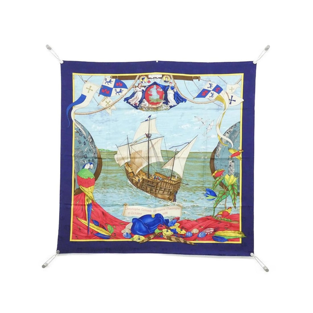 Hermes Christophe Colomb Carre Scarf Muffler: --- Catalog ---Category: SizeSize (LxW): 90cm x 90cm / 35.43'' x 35.43''Category: DesignType: ScarfColor: BlueGender: WomenMaterial: Silk Category: GeneralBrand: Hermes--- Item List ---Section:
