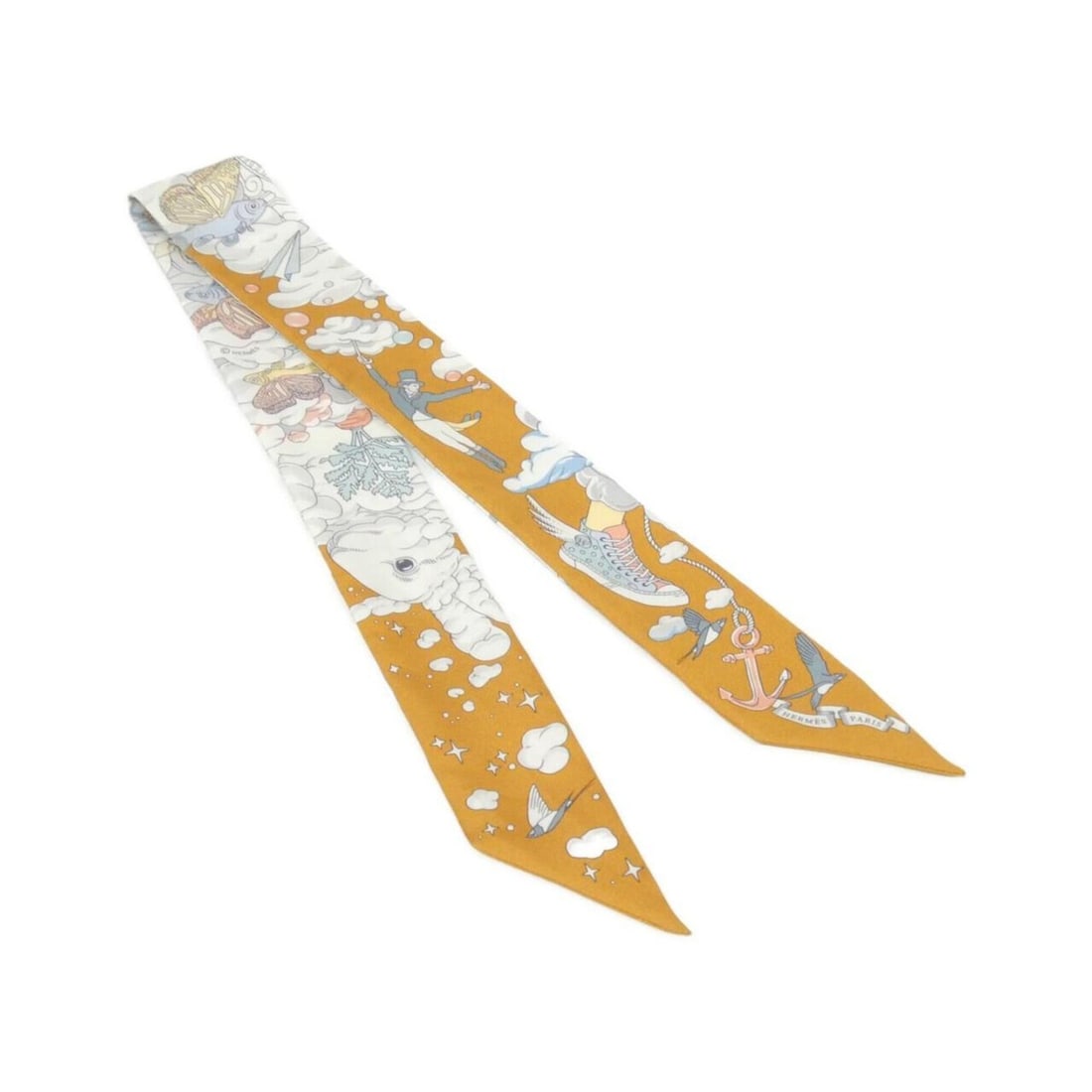 Hermes SUR MON NUAGE Twilly 063900S Scarf Muffler: --- Catalog ---Category: SizeSize (LxW): 5cm x 86cm / 1.96'' x 33.85''Category: DesignType: ScarfColor: Blue, OrangeGender: Men,WomenMaterial: Silk Category: GeneralMPN: 063900SBrand: Hermes--- Item L