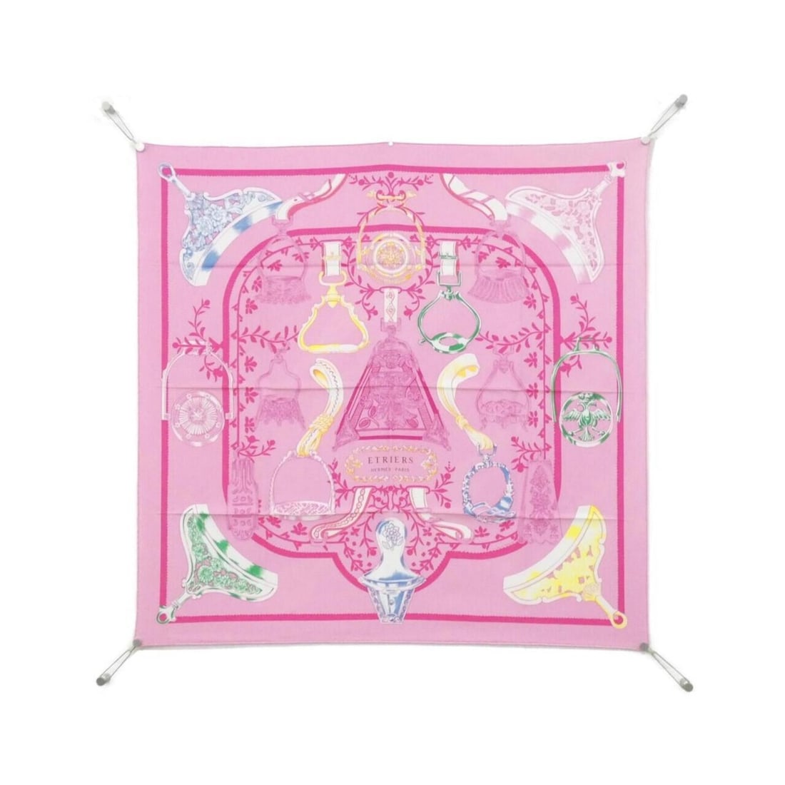 Hermes ETRIERS Carre 003502S Scarf/Muffler: --- Catalog ---Category: SizeSize (LxW): 90cm x 90cm / 35.43'' x 35.43''Category: DesignType: ScarfColor: PinkGender: Men,WomenMaterial: Silk Category: GeneralMPN: 003502SBrand: Hermes--- Item List