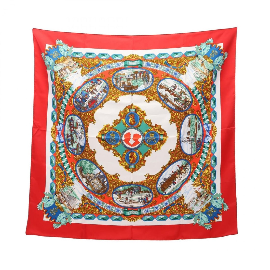 Hermes Carre 90 L'ENTENTE CORDIALE Scarf/Muffler, Silk, Women's, Red/Multicolor (1 of 10)