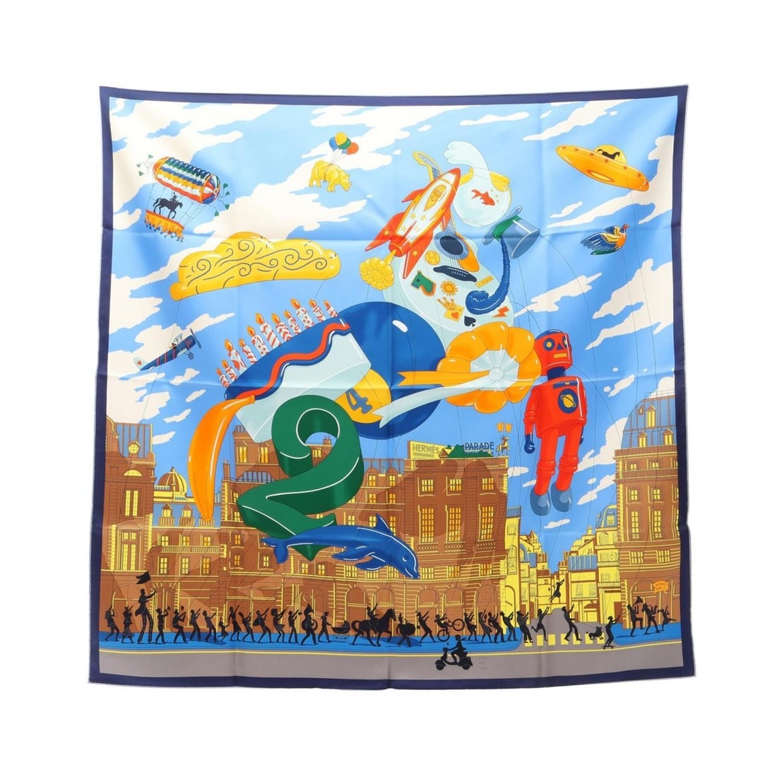 Hermes Carre 90 HERMES PARADE Scarf Muffler Silk Women's Blue Multicolor: --- Catalog ---Category: SizeSize (LxW): 89cm x 89cm / 35.03'' x 35.03''Category: DesignType: ScarfColor: Blue, Multi-colorGender: WomenMaterial: Silk Category: GeneralBrand: Hermes--- Item List ---Se