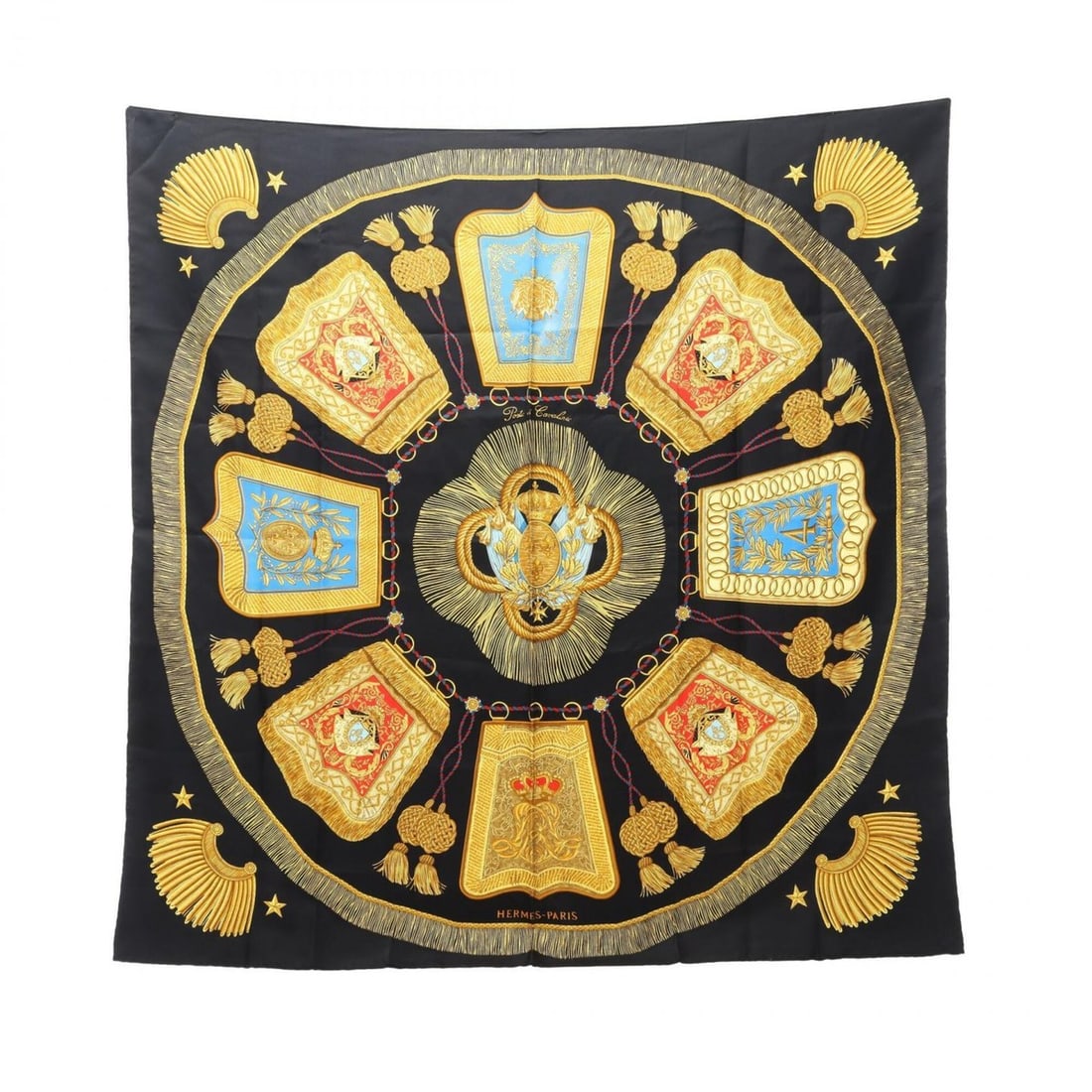 Hermes Carre 90 Poste et Cavalerie Scarf/Muffler, Silk, Women's, Black/Multicolor: --- Catalog ---Category: SizeSize (LxW): 89cm x 89cm / 35.03'' x 35.03''Category: DesignType: ScarfColor: Black, Multi-colorGender: WomenMaterial: Silk Category: GeneralBrand: Hermes--- Item List ---S