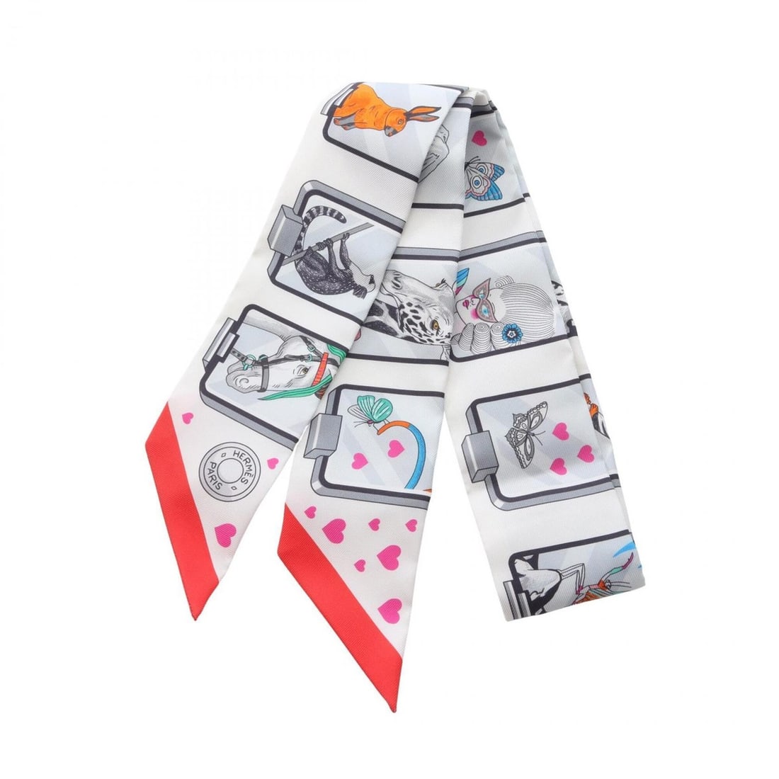 Hermes Twilly Scarf (HERMES STORY) - Silk, Women's, White/Multicolor: --- Catalog ---Category: SizeSize (LxW): 85cm x 5cm / 33.46'' x 1.96''Category: DesignType: ScarfColor: Multi-color, WhiteGender: WomenMaterial: Silk Category: GeneralBrand: Hermes--- Item List ---Sec