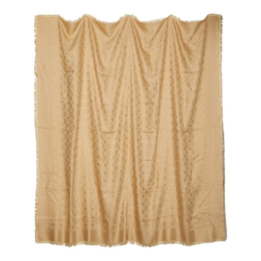 Louis Vuitton Monogram Large Scarf/Stole, Beige, Silk/Wool, Women's.: --- Catalog ---Category: SizeSize (LxW): 1.42m x 1.42m / 55.9'' x 55.9''Category: DesignType: StoleColor: BeigeGender: WomenMaterial: Silk , Wool Category: GeneralLine: MonogramBrand: Louis Vuitton---