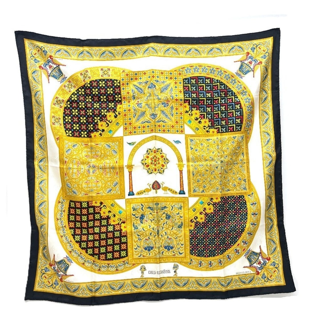 HERMES CIELS BYZANTINS (Byzantine Sky) Carre 90 (Carre 90) - Silk Scarf/Muffler White Apparel: --- Catalog ---Category: SizeSize (LxW): 90cm x 90cm / 35.43'' x 35.43''Category: DesignType: ScarfColor: Multi-color, WhiteGender: Men,WomenMaterial: Silk Category: GeneralBrand: HermesCountry of Ori