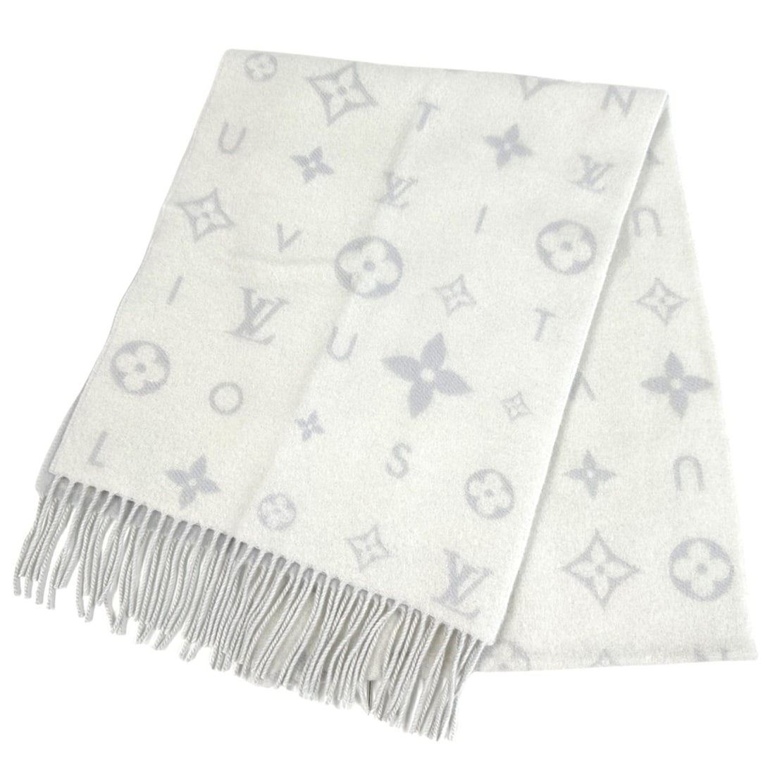 Louis Vuitton LOUIS VUITTON Scarf Muffler Women's Brand Stole Cashmere Reykjavik Cloud Gris Clair: --- Catalog ---Category: SizeSize (LxW): 2.18m x 45cm / 85.82'' x 17.71''Category: DesignType: ShawlColor: Light blue, WhiteGender: WomenMaterial: Cashmere Category: GeneralMPN: M97659Brand: Louis Vui