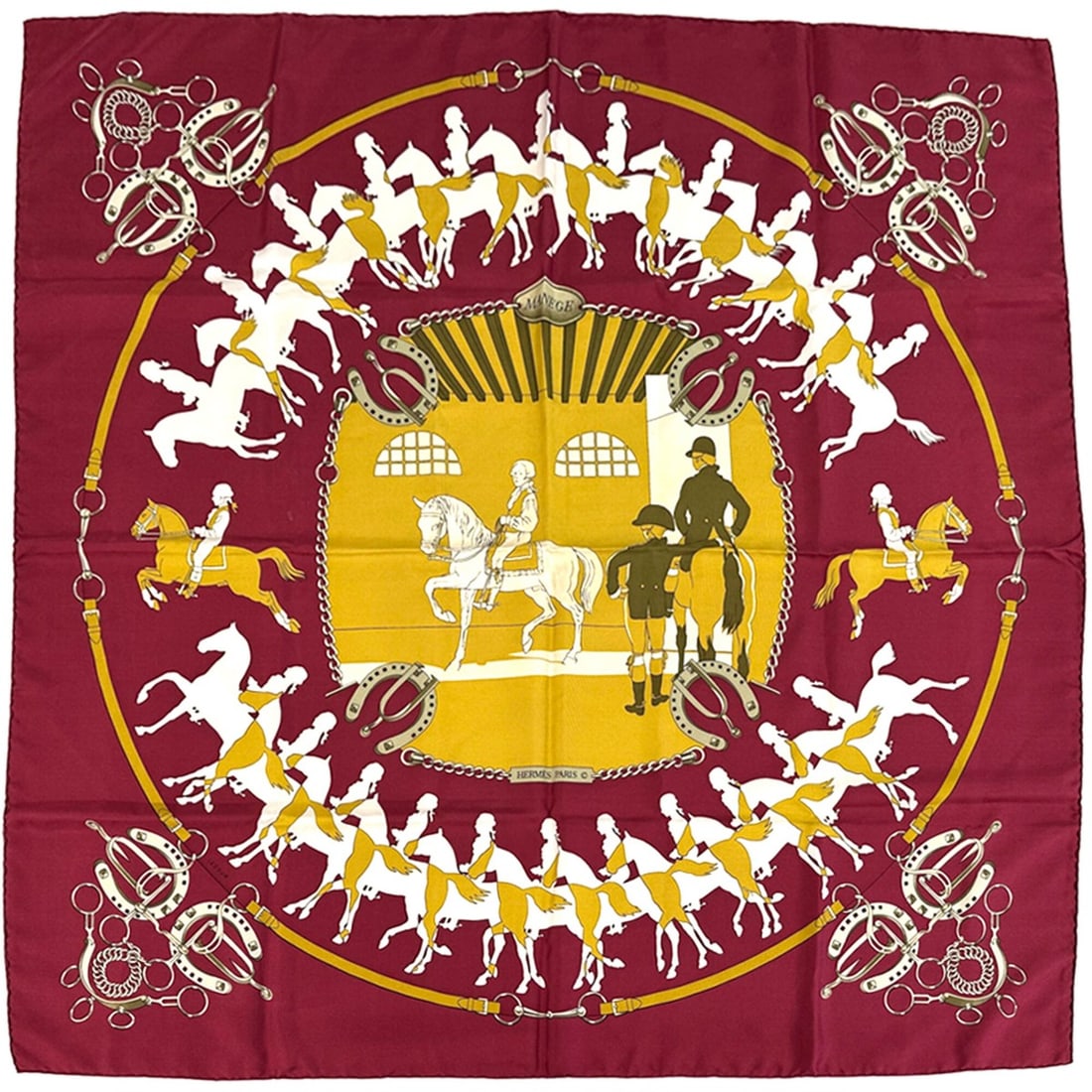 Hermes scarf, muffler, Carre 90 Manege, women's, silk, red, multicolor, equestrian, riding school,: --- Catalog ---Category: SizeSize (LxW): 90cm x 90cm / 35.43'' x 35.43''Category: DesignType: ScarfColor: Multi-color, Red colorGender: WomenMaterial: Silk Category: GeneralBrand: HermesCountry of Ori