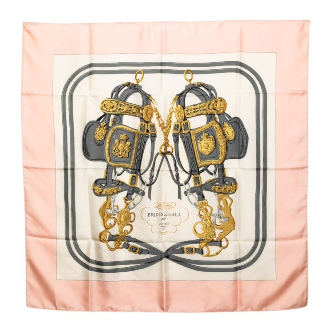 Hermes Carre 90 BRIDES de GALA Ceremonial Bridle Scarf/Muffler, Pink Multicolor Silk, Women's HERMES: --- Catalog ---Category: SizeSize (LxW): 87cm x 87cm / 34.25'' x 34.25''Category: DesignType: ScarfColor: Multi-color, PinkGender: WomenMaterial: Silk Category: GeneralBrand: Hermes--- Item List ---Se
