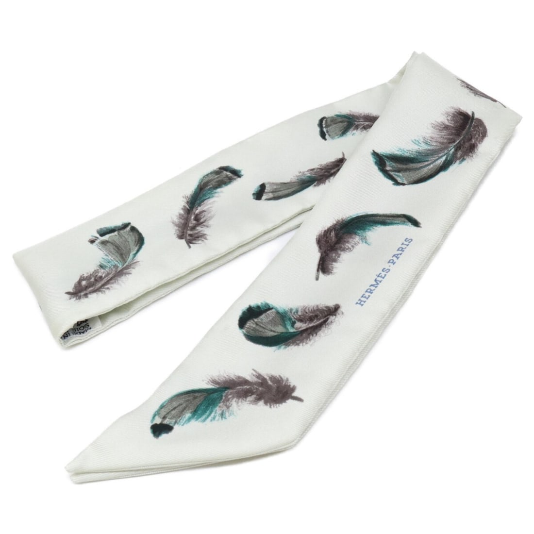 HERMES Feather Silk Twilly Scarf/Muffler (Gray) - Women's: --- Catalog ---Category: SizeSize (LxW): 86cm x 5cm / 33.85'' x 1.96''Category: DesignType: ScarfColor: GrayGender: WomenMaterial: Silk Category: GeneralBrand: Hermes--- Item List ---Section: Conditio