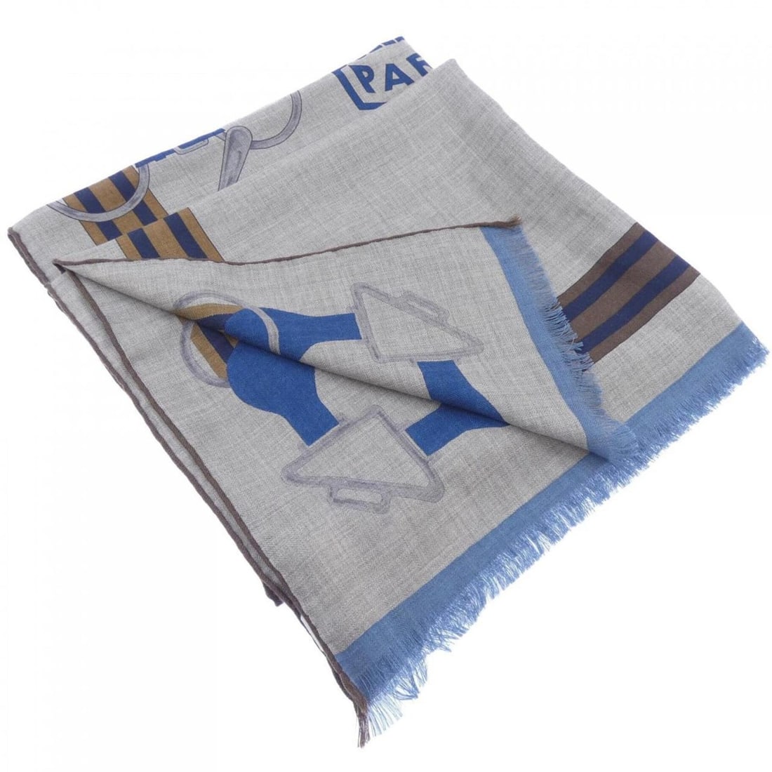 Hermes TATERSALE 691657T Rectangle Scarf/Stole: --- Catalog ---Category: SizeSize (LxW): 65cm x 1.8m / 25.59'' x 70.86''Category: DesignType: StoleColor: Blue, Brown, GrayGender: MenMaterial: Silk , Cashmere Category: GeneralBrand: Hermes--- Item L