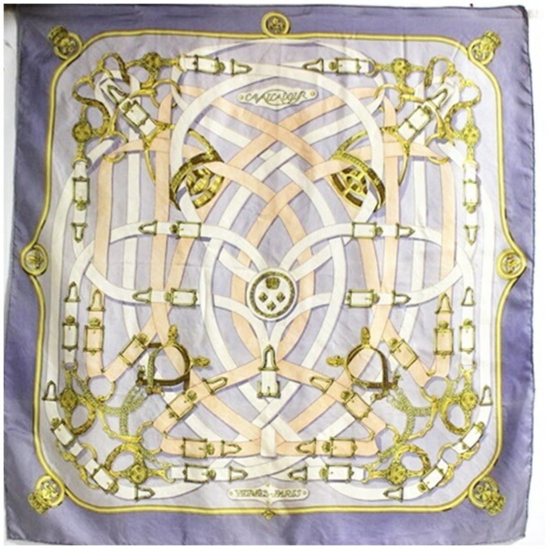 Hermes scarf/muffler, Carre 90 CAVALCADOUR, for women.: --- Catalog ---Category: SizeSize (LxW): 90cm x 86cm / 35.43'' x 33.85''Category: DesignType: ScarfColor: Light purple, Pink, WhiteGender: WomenCategory: GeneralBrand: Hermes--- Item List ---Section: 