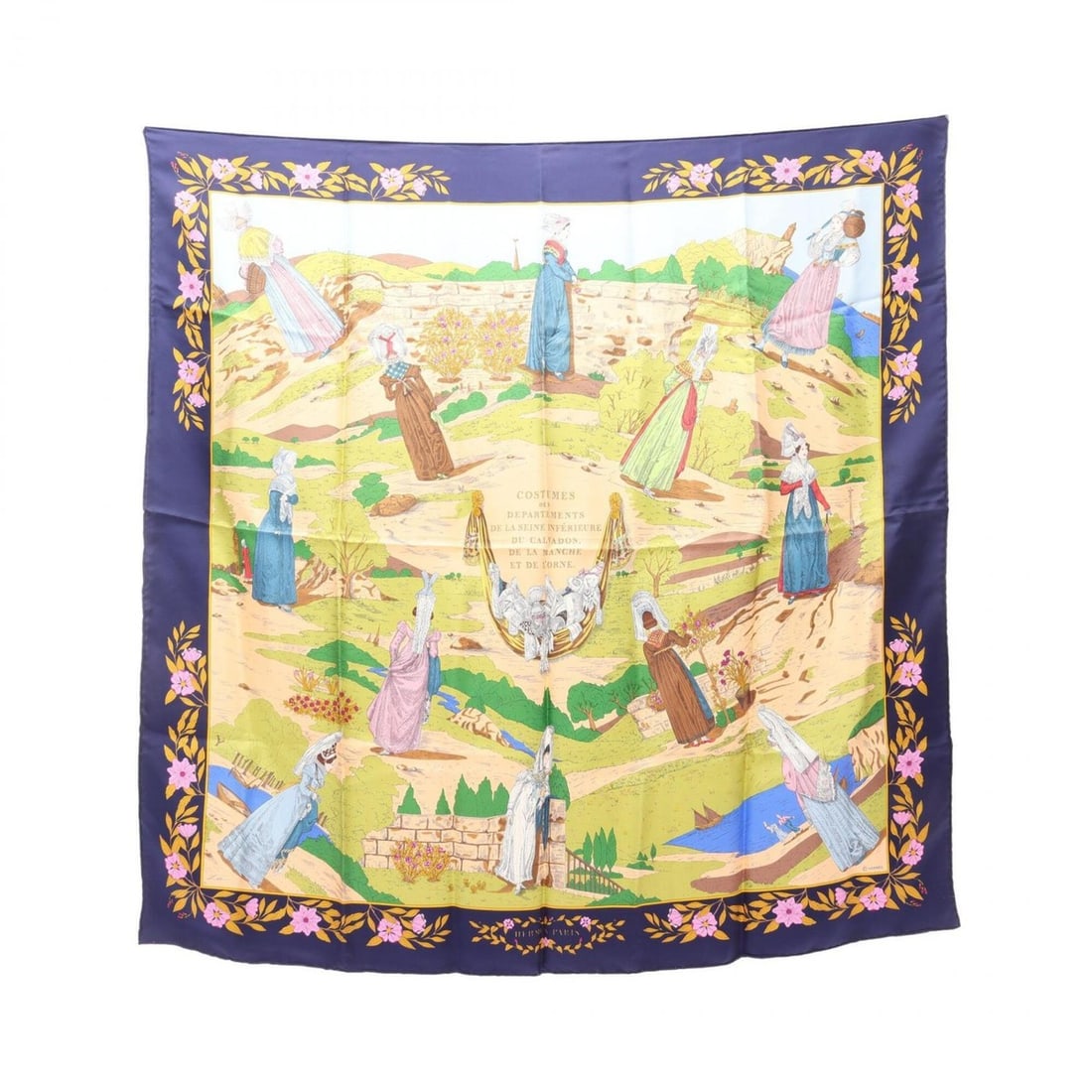 Hermes Carre 90 Costumes Civils Actues Scarf/Muffler, Silk, Women's, Navy/Multicolor (1 of 20)