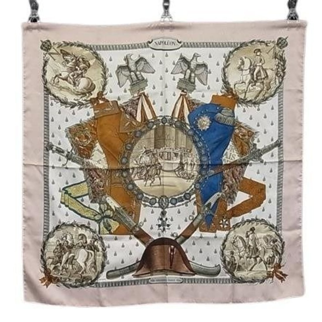 HERMES Carre 90 scarf/muffler, pink x multicolor silk, women's, NAPOLEON design.: --- Catalog ---Category: SizeSize (LxW): 89.5cm x 90cm / 35.23'' x 35.43''Category: DesignType: ScarfColor: Multi-color, PinkGender: WomenMaterial: Silk Category: GeneralBrand: HermesCountry of Origin