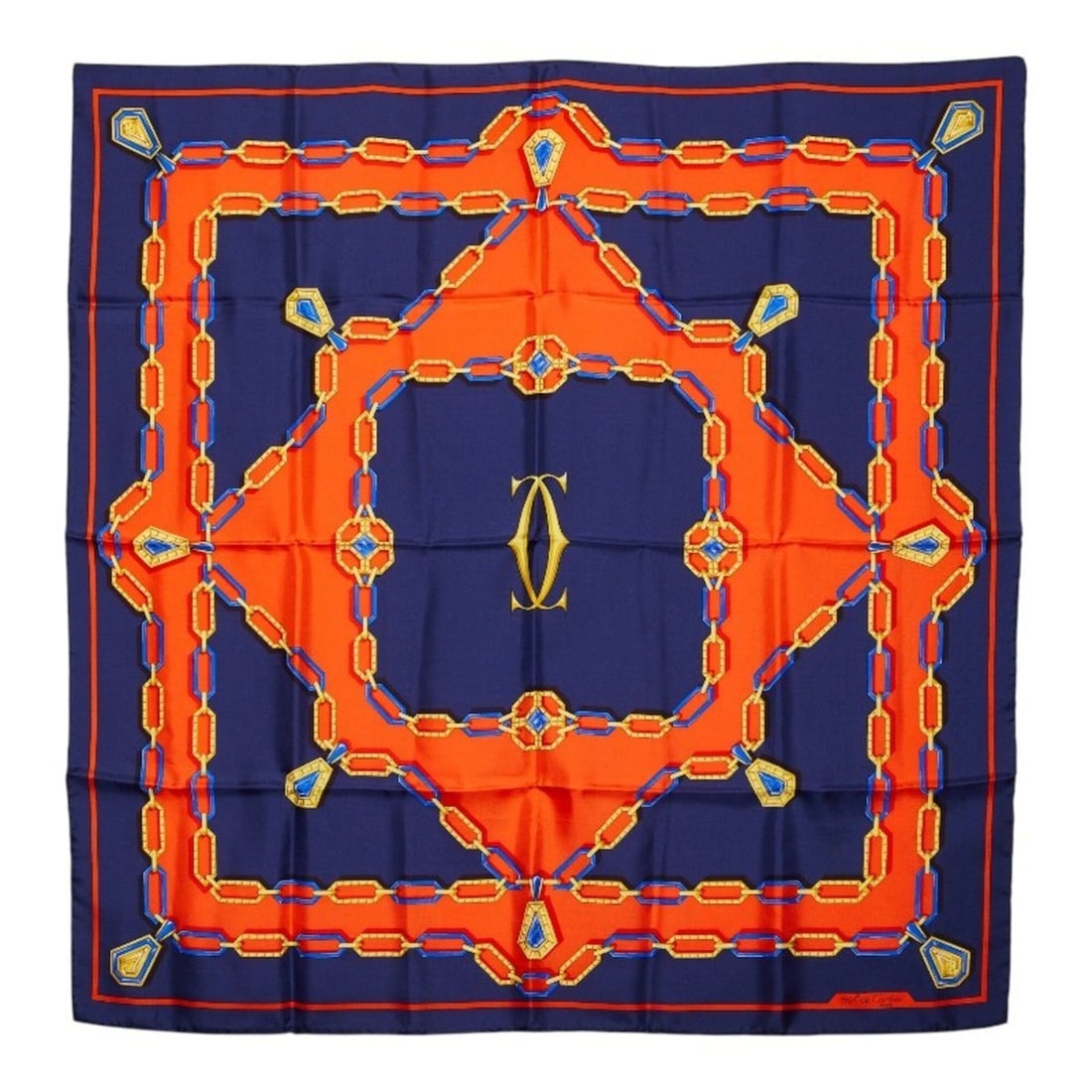 Cartier Logo Chain Jewelry Motif Scarf/Muffler, Navy Red, Women's.: --- Catalog ---Category: SizeSize (LxW): 84cm x 84cm / 33.07'' x 33.07''Category: DesignType: ScarfColor: Navy, Red colorGender: WomenCategory: GeneralBrand: Cartier--- Item List ---Section: Condition