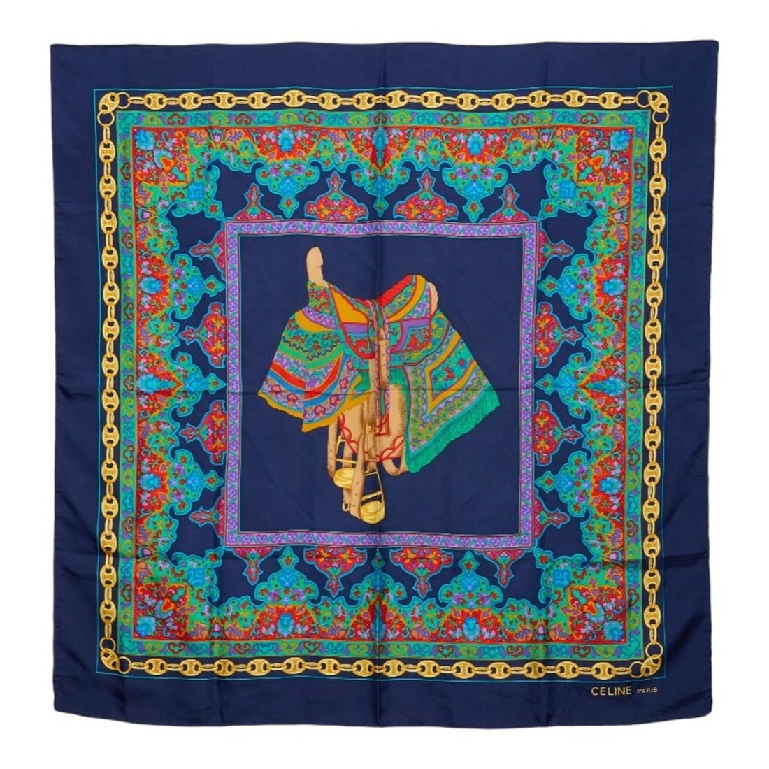 Celine scarf/muffler, navy silk, women's.: --- Catalog ---Category: SizeSize (LxW): 85cm x 85cm / 33.46'' x 33.46''Category: DesignType: ScarfColor: NavyGender: WomenMaterial: Silk Category: GeneralBrand: Celine--- Item List ---Section: Condit