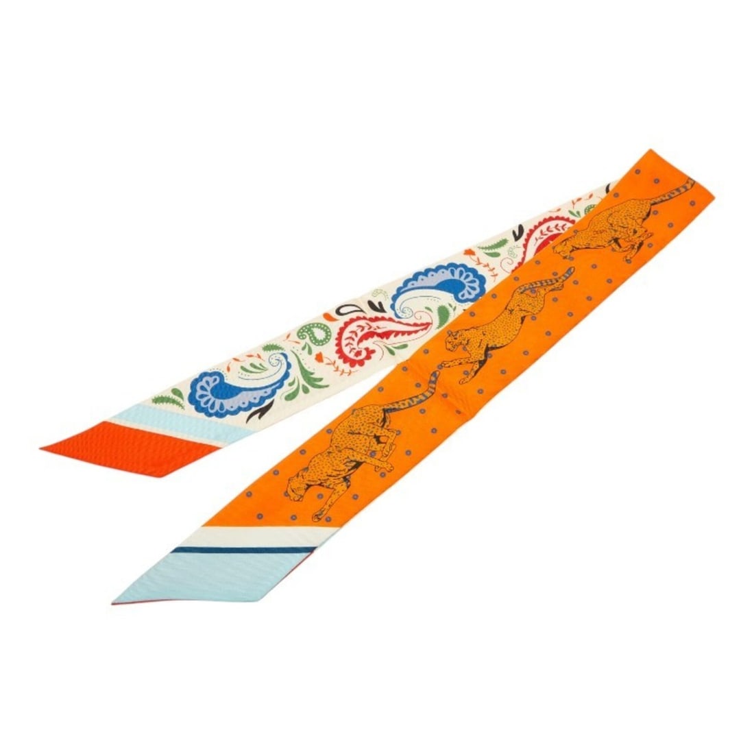 Hermes Twilly Paisley Panther Motif Scarf/Muffler, Orange Multicolor, Women's HERMES: --- Catalog ---Category: SizeSize (LxW): 90cm x 5cm / 35.43'' x 1.96''Category: DesignType: ScarfColor: Multi-color, OrangeGender: WomenCategory: GeneralLine: TwillyBrand: Hermes--- Item List ---Secti