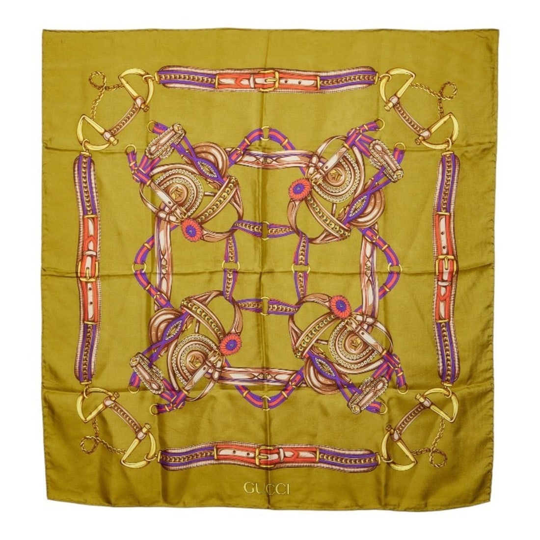 Gucci Belt Chain Motif Scarf Muffler Khaki Green Multicolor Silk Women's GUCCI: --- Catalog ---Category: SizeSize (LxW): 87cm x 87cm / 34.25'' x 34.25''Category: DesignType: ScarfColor: Green, Khaki, Multi-colorGender: WomenMaterial: Silk Category: GeneralBrand: Gucci--- Item Lis