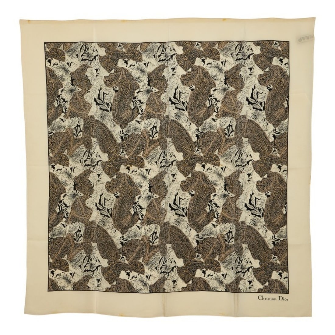 Christian Dior Dior Paisley Pattern Large Scarf/Muffler, Ivory, Gray, Gold, Silk, Women's.: --- Catalog ---Category: SizeSize (LxW): 88cm x 86cm / 34.64'' x 33.85''Category: DesignType: ScarfColor: Gold, Gray, IvoryGender: WomenMaterial: Silk Category: GeneralBrand: Christian Dior--- Item Li