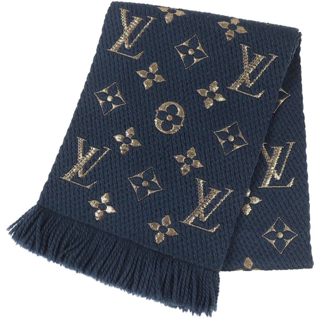 LOUIS VUITTON Louis Vuitton 2018 model M70815 Echarpe Logomania Shine Wool Silk Fringe Scarf Navy: --- Catalog ---Category: SizeSize (LxW): 1.56m x 29cm / 61.41'' x 11.41''Category: DesignType: StoleColor: Gold, NavyGender: MenMaterial: Wool 95%, Silk 3%, Polyester 2%Category: GeneralBrand: Louis V