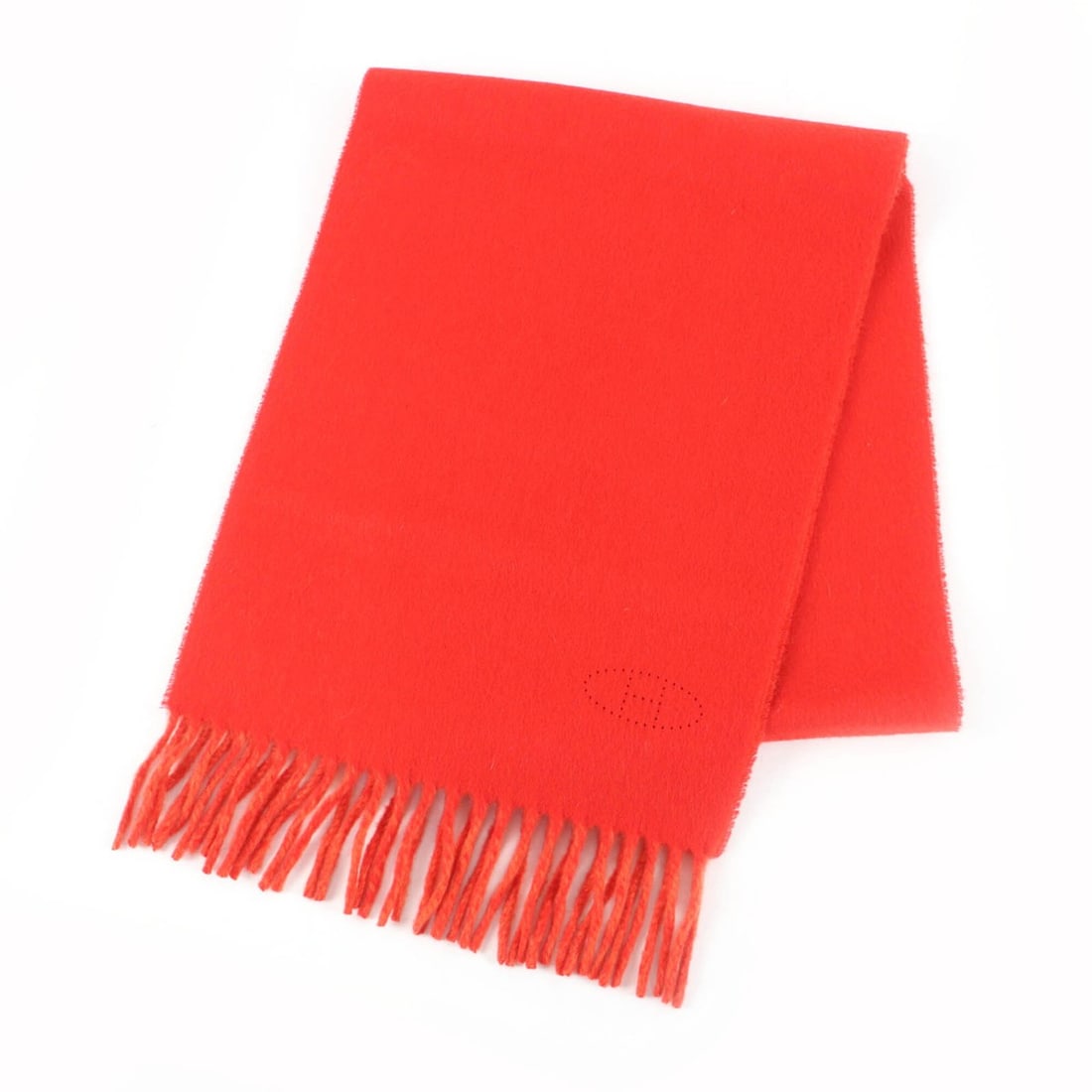 HERMES 100% Cashmere ROUGE PAVOT CAPUCINE Reversible Scarf with H Logo, Perforated Fringe, Comes: --- Catalog ---Category: SizeSize (LxW): 1.54m x 30cm / 60.62'' x 11.81''Category: DesignType: StoleColor: OrangeGender: WomenMaterial: Cashmere 100%Category: GeneralBrand: HermesCountry of Origin: It