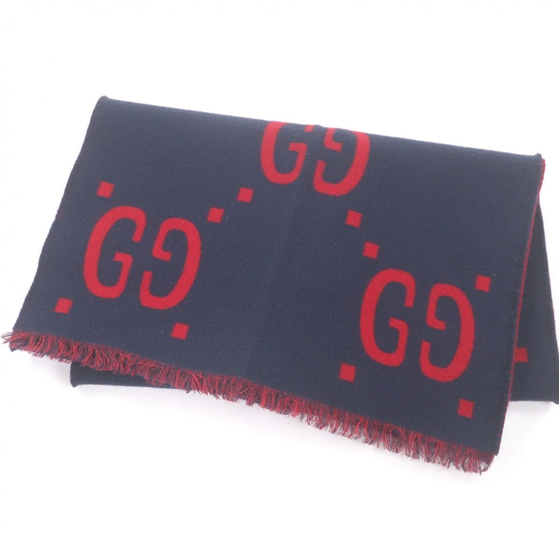 GUCCI 495592 Wool Silk Jumbo GG Jacquard Fringe Scarf, Navy Red, Made in Italy, Authentic, Men's: --- Catalog ---Category: SizeSize (LxW): 1.86m x 36cm / 73.22'' x 14.17''Category: DesignType: StoleColor: Navy, Red colorGender: MenMaterial: Wool , Silk Category: GeneralBrand: GucciCountry of Origi