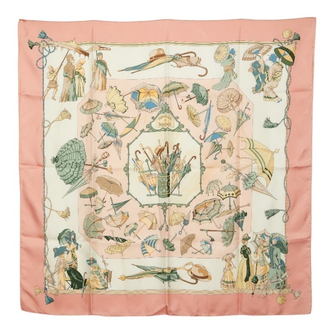 Hermes Carre 90 Ombrelles et Parapluies (Parasol and Umbrella) Scarf/Muffler, Pink Multicolor Silk,: --- Catalog ---Category: SizeSize (LxW): 88cm x 88cm / 34.64'' x 34.64''Category: DesignType: ScarfColor: Multi-color, PinkGender: WomenMaterial: Silk Category: GeneralBrand: Hermes--- Item List ---Se