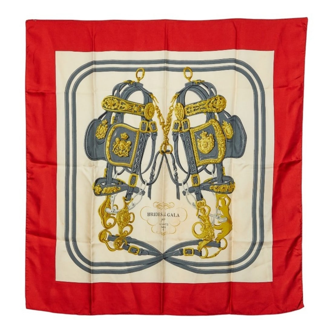 Hermes Carre 90 BRIDES de GALA Ceremonial Bridle Scarf/Muffler, Red Multicolor Silk, Women's HERMES (1 of 17)