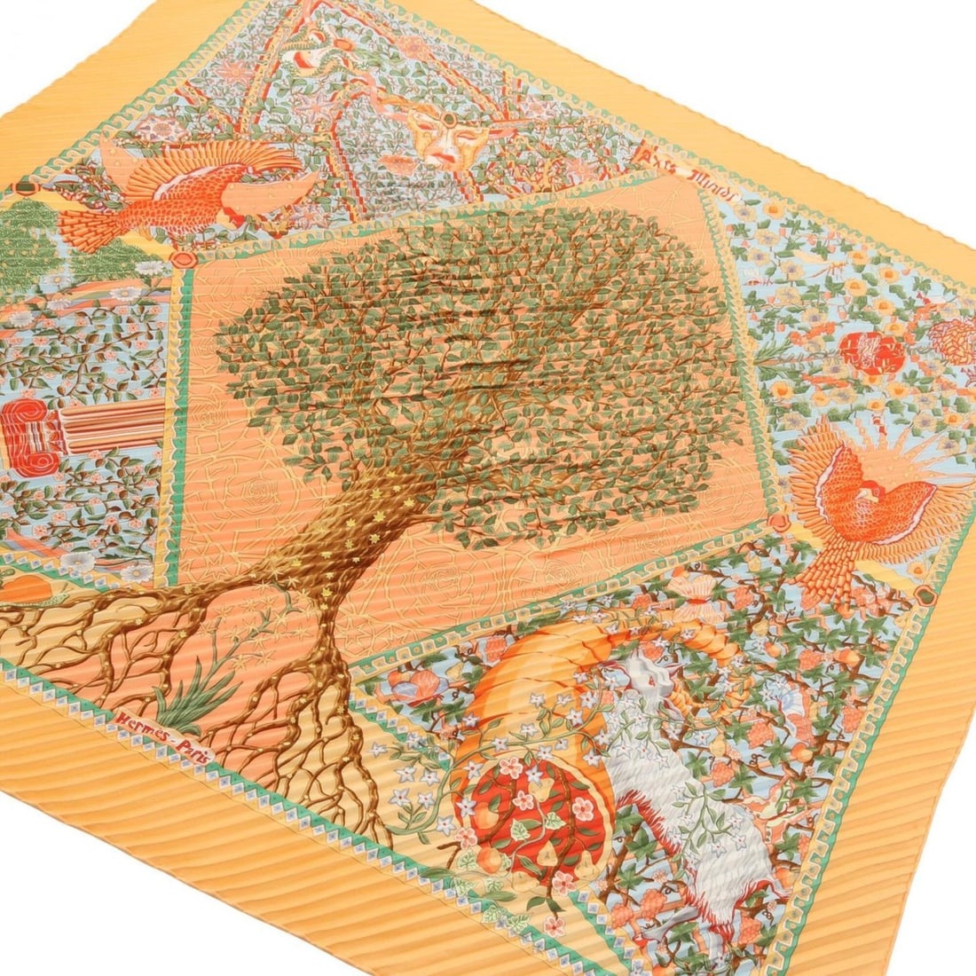 Hermes Carre Plissé Axis Mundi Scarf/Muffler, Silk, Women's, Orange/Multicolor: --- Catalog ---Category: SizeSize (LxW): 1.3m / 51.18''Category: DesignType: ScarfColor: Multi-color, OrangeGender: WomenMaterial: Silk Category: GeneralBrand: Hermes--- Item List ---Section: Conditio