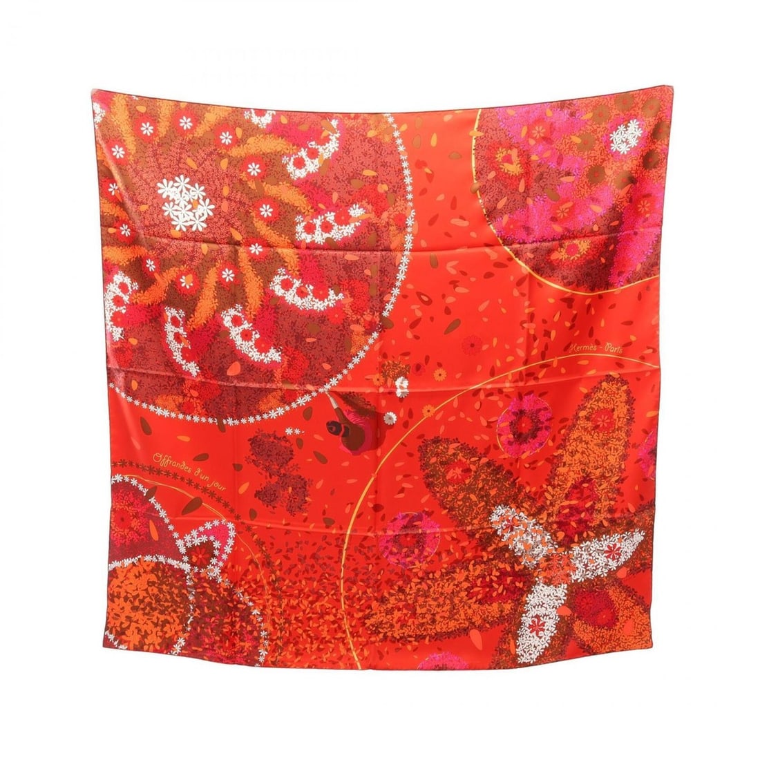 Hermes Carre 90 OFFRANDES D'UN JOUR Scarf/Muffler, Silk, Women's, Red/Multicolor (1 of 12)