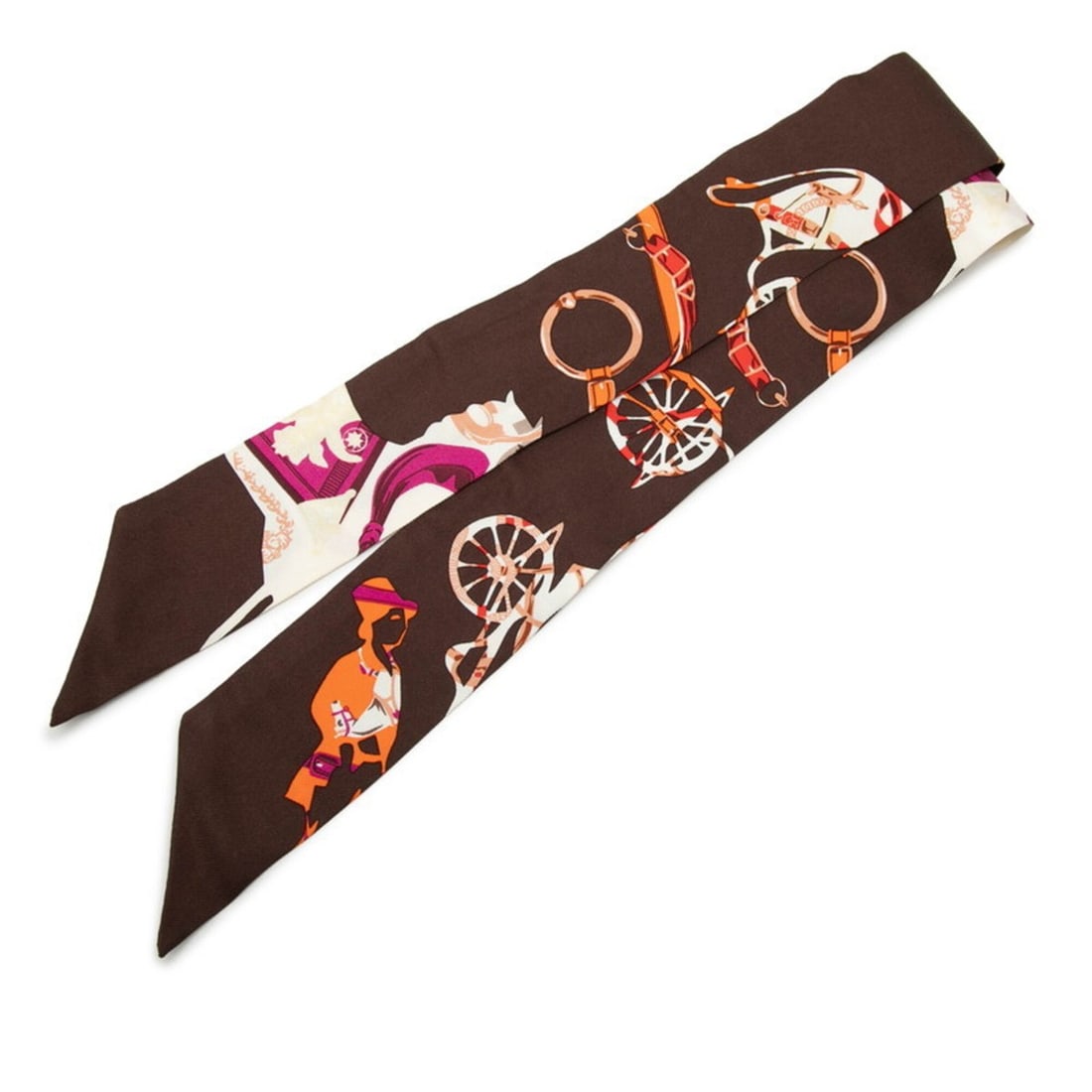 Hermes Twilly TOUT EN CARRE (Everything in the Carre) Scarf Muffler Brown Multicolor Silk Women's: --- Catalog ---Category: SizeSize (LxW): 5cm x 85cm / 1.96'' x 33.46''Category: DesignType: ScarfColor: Brown, Multi-colorGender: WomenMaterial: Silk Category: GeneralBrand: Hermes--- Item List ---Sec