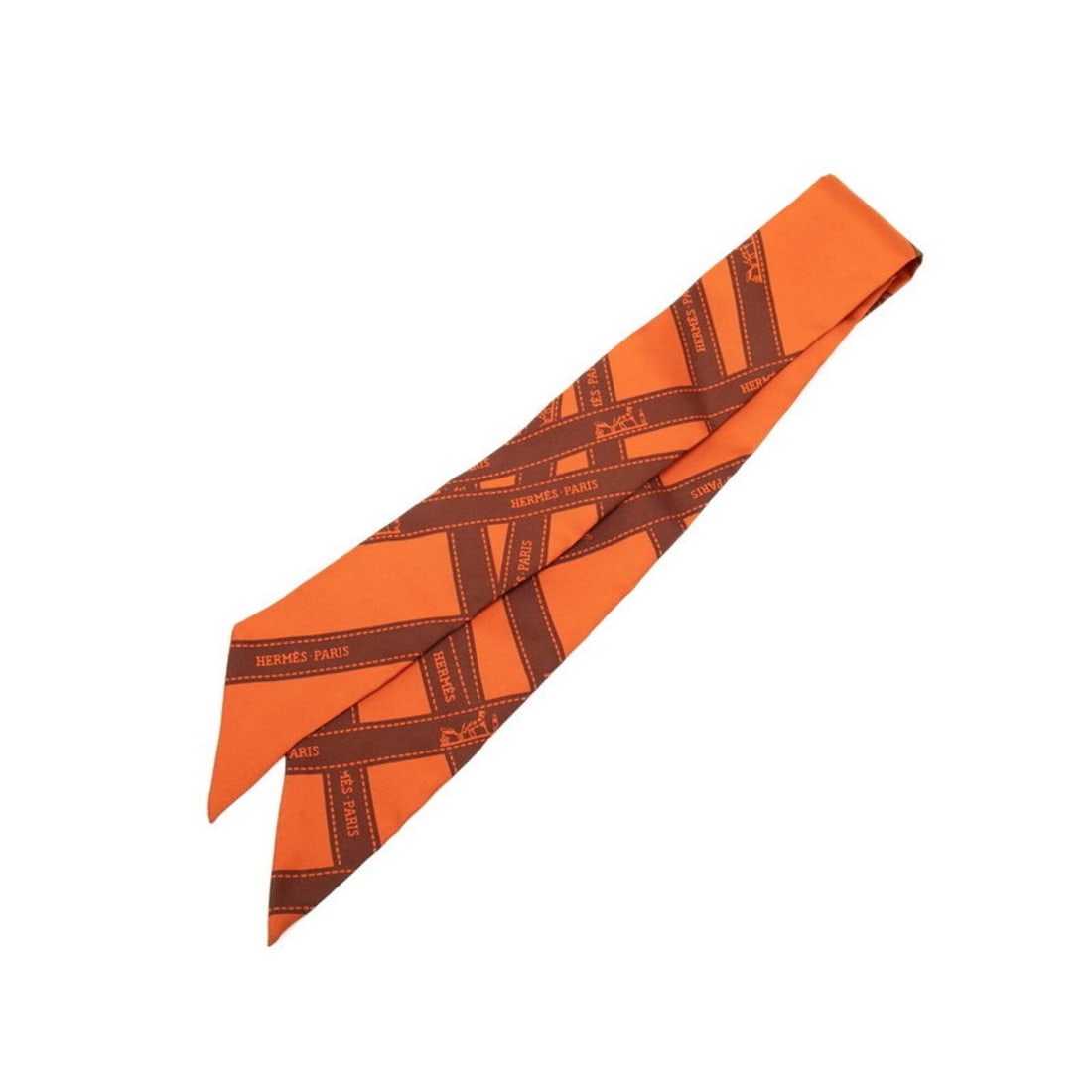 Hermes Twilly Bolduc pattern scarf muffler orange brown silk women's HERMES: --- Catalog ---Category: SizeSize (LxW): 5cm x 85.5cm / 1.96'' x 33.66''Category: DesignType: ScarfColor: Brown, OrangeGender: WomenMaterial: Silk Category: GeneralBrand: Hermes--- Item List ---Sectio