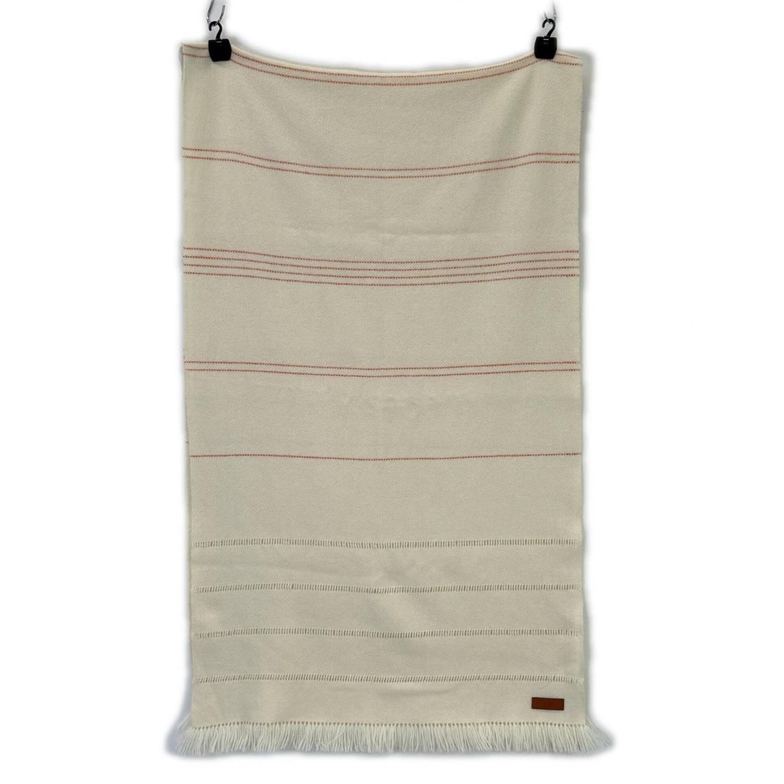 HERMES 100% Cashmere Striped Fringe Scarf, Ivory, Women's: --- Catalog ---Category: SizeSize (LxW): 2.15m x 59.5cm / 84.64'' x 23.42''Category: DesignType: StoleColor: IvoryGender: WomenMaterial: Cashmere Category: GeneralBrand: Hermes--- Item List ---Section