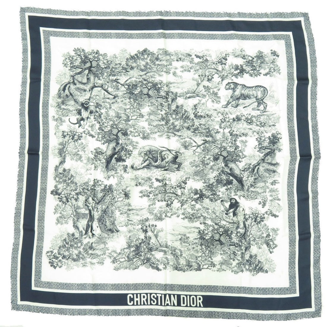 Excellent condition Christian Dior 90 Square Scarf, Toile de Jouy Sauvage Silk Twill,: --- Catalog ---Category: SizeSize (LxW): 90cm x 89.5cm / 35.43'' x 35.23''Category: DesignType: ScarfColor: Navy, WhiteGender: WomenCategory: GeneralMPN: 15JOU090I602_C805Brand: Christian Dior--- Item