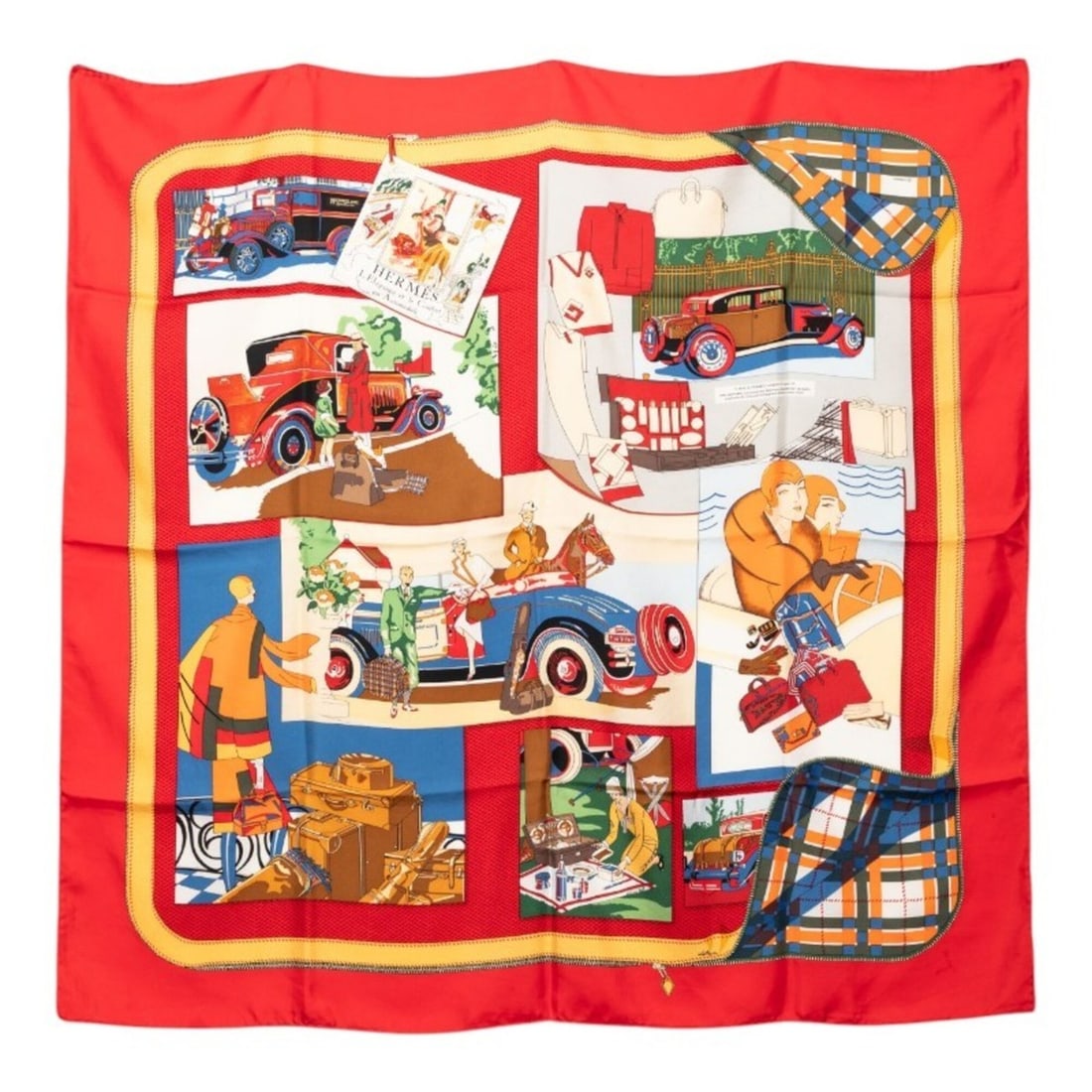 Hermes Carre 90 Confort en Automobile (Comfort for Automobiles) Car Scarf/Muffler, Red Multicolor: --- Catalog ---Category: SizeSize (LxW): 87cm x 89cm / 34.25'' x 35.03''Category: DesignType: ScarfColor: Multi-color, Red colorGender: WomenMaterial: Silk Category: GeneralBrand: Hermes--- Item List 