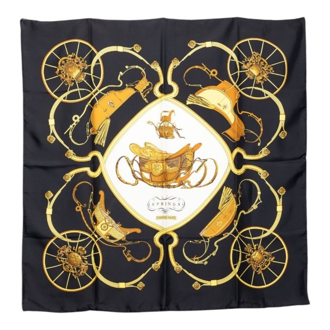 Hermes Carre 90 Springs Carriage Pattern Scarf Muffler Black Multicolor Silk Women's HERMES: --- Catalog ---Category: SizeSize (LxW): 88cm x 87cm / 34.64'' x 34.25''Category: DesignType: ScarfColor: Black, Multi-colorGender: WomenMaterial: Silk Category: GeneralBrand: Hermes--- Item List ---S