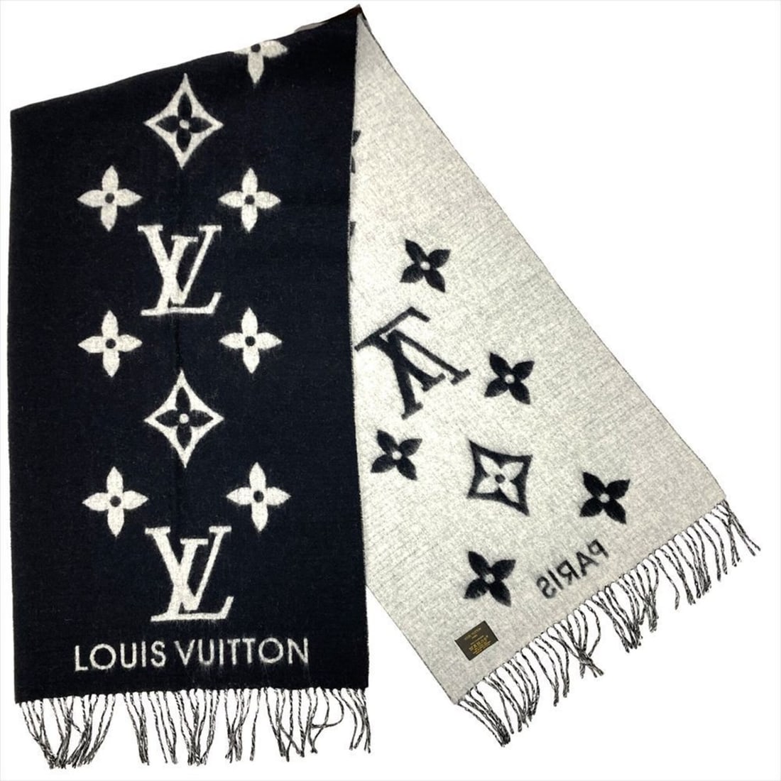Louis Vuitton Echarpe Reykjavik Scarf, Cashmere, 196cm, M71040, Black Bicolor, Men's/Women's.: --- Catalog ---Category: SizeSize (LxW): 1.96m x 51cm / 77.16'' x 20.07''Category: DesignType: StoleColor: BlackGender: Men,WomenMaterial: Cashmere 100%Category: GeneralBrand: Louis Vuitton--- Item Li