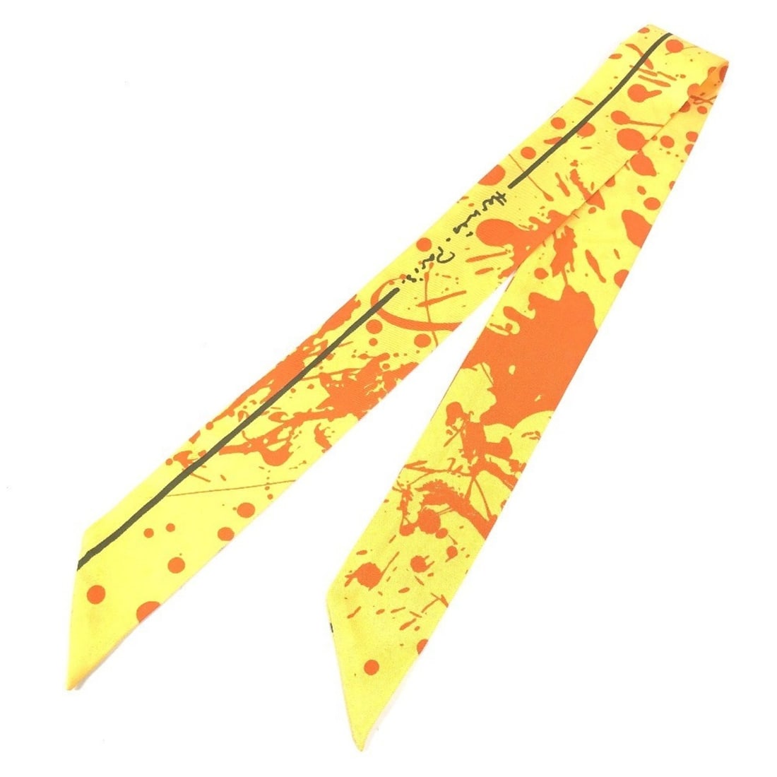 HERMES Twilly Bandeau Scarf Accessory Muffler Silk Women's Orange: --- Catalog ---Category: SizeSize (LxW): 86cm x 5cm / 33.85'' x 1.96''Category: DesignType: ScarfColor: Orange, YellowGender: WomenMaterial: Silk Category: GeneralBrand: HermesCountry of Origin: Franc