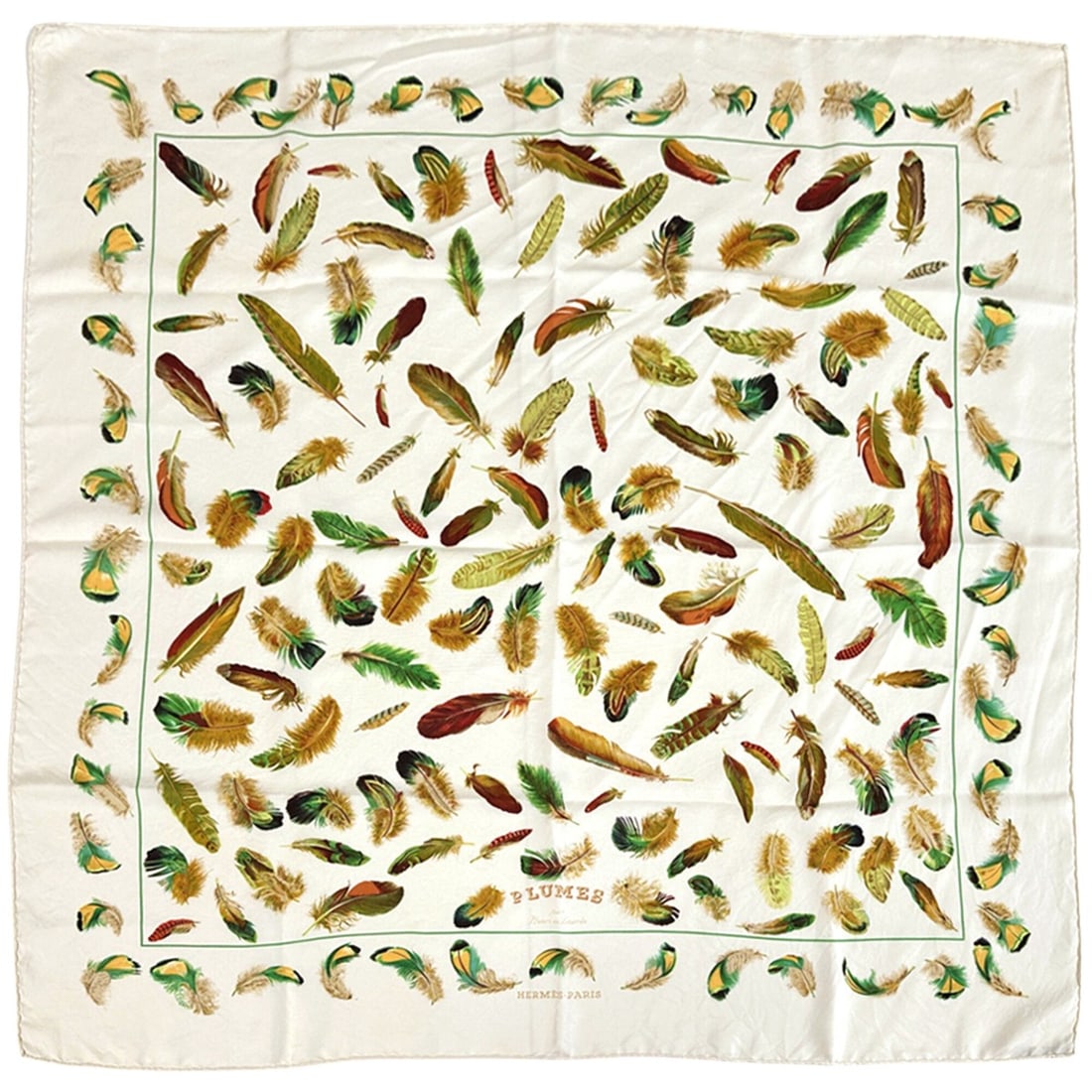 Hermes scarf/muffler, Carre 90, PLUMES by Henride Linares, feather design, women's, brand, silk, (1 of 18)