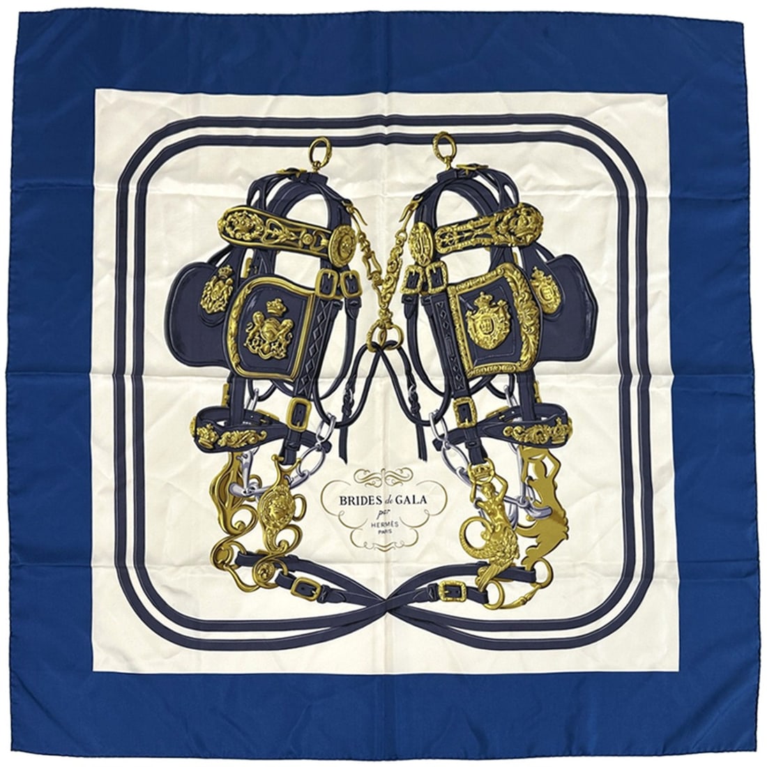 Hermes scarf/muffler, Carre 90, Brides de Gala, ceremonial horse bridle, women's, brand, silk, blue, (1 of 16)