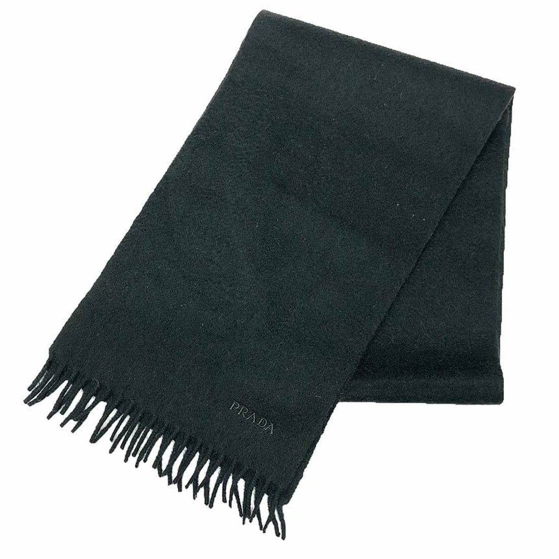 Prada scarf, cashmere and wool, moss green.: --- Catalog ---Category: SizeSize (LxW): 20cm x 1.4m / 7.87'' x 55.11''Category: DesignType: ShawlColor: GreenGender: Women,MenMaterial: Cashmere , Wool Category: GeneralBrand: PradaCountry of Origin:
