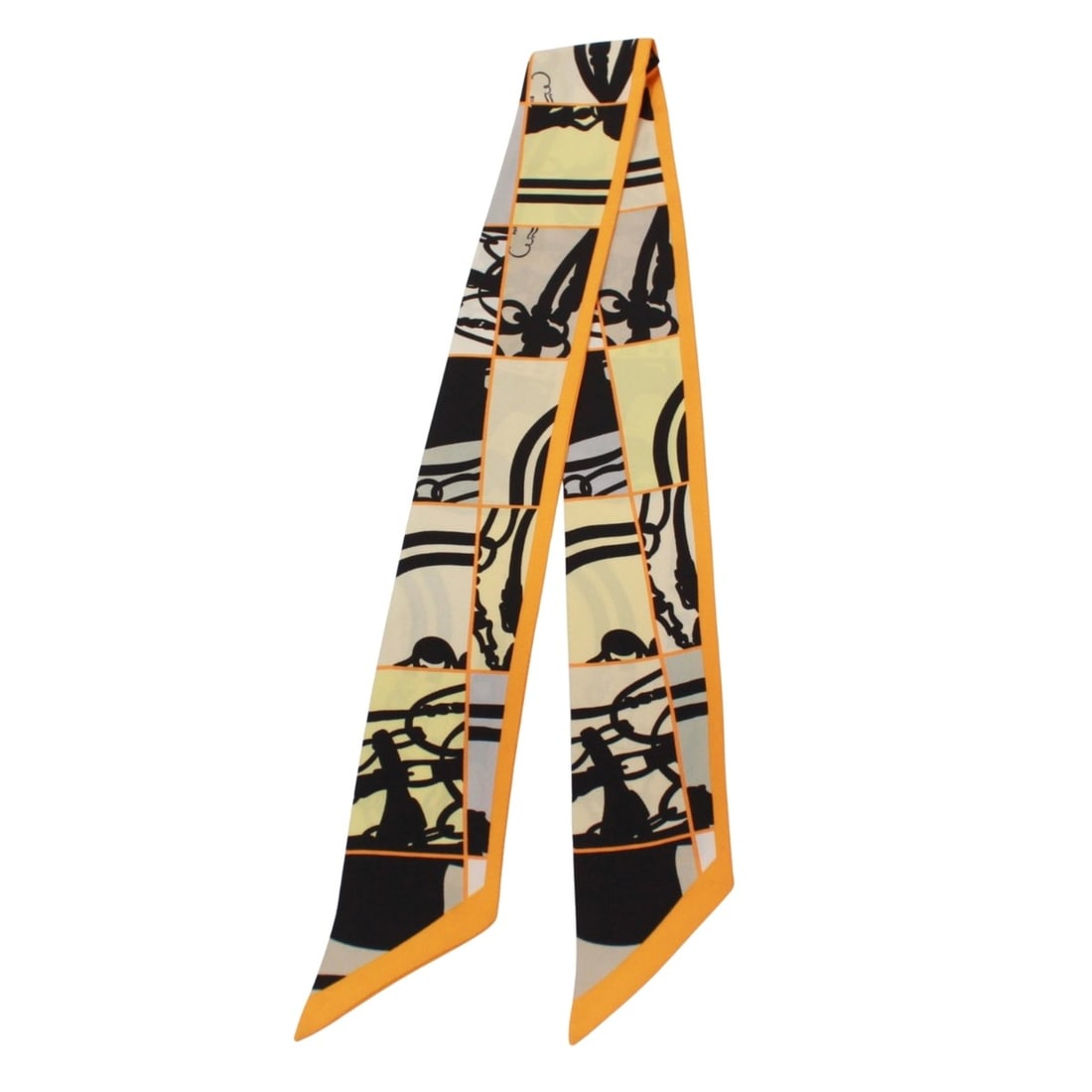 HERMES Twilly Disposabled Scarf/Muffler, Silk, Orange/Black, Women's: --- Catalog ---Category: SizeSize (LxW): 86cm / 33.85''Category: DesignType: ScarfColor: Black, OrangeGender: WomenMaterial: Silk Category: GeneralBrand: Hermes--- Item List ---Section: ConditionRanki