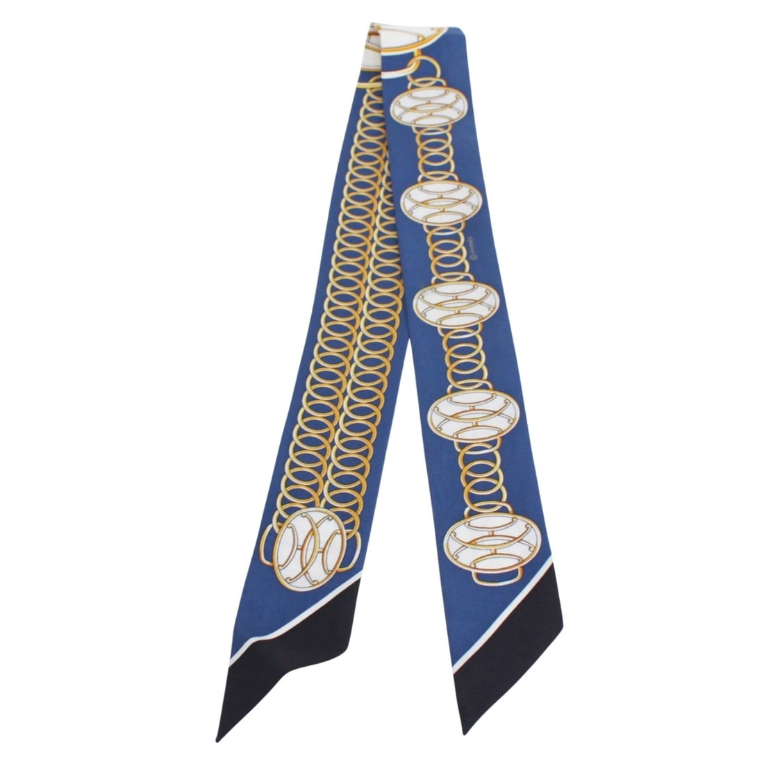HERMES Twilly Scarf/Muffler, Silk, Blue/Yellow, Women's: --- Catalog ---Category: SizeSize (LxW): 86cm / 33.85''Category: DesignType: ScarfColor: Blue, YellowGender: WomenMaterial: Silk Category: GeneralBrand: Hermes--- Item List ---Section: ConditionRankin