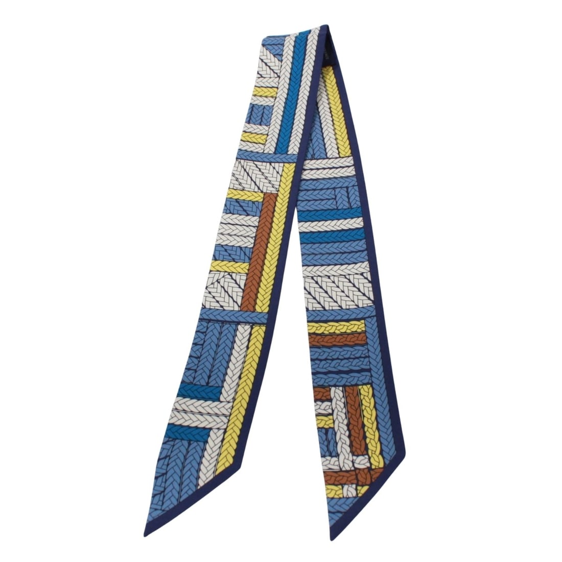 HERMES Twilly Tres H Scarf/Muffler, Silk, Blue/Yellow, Women's: --- Catalog ---Category: SizeSize (LxW): 86cm / 33.85''Category: DesignType: ScarfColor: Blue, YellowGender: WomenMaterial: Silk Category: GeneralBrand: Hermes--- Item List ---Section: ConditionRankin