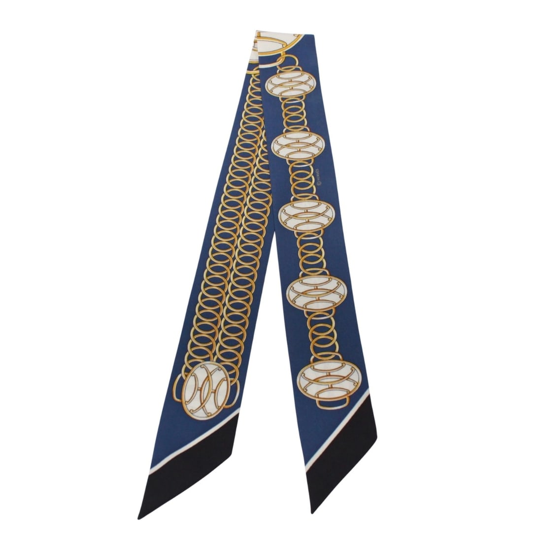 HERMES Twilly Lift Profile Scarf/Muffler, Silk, Blue/Black, Women's: --- Catalog ---Category: SizeSize (LxW): 86cm / 33.85''Category: DesignType: ScarfColor: Black, BlueGender: WomenMaterial: Silk Category: GeneralBrand: Hermes--- Item List ---Section: ConditionRanking