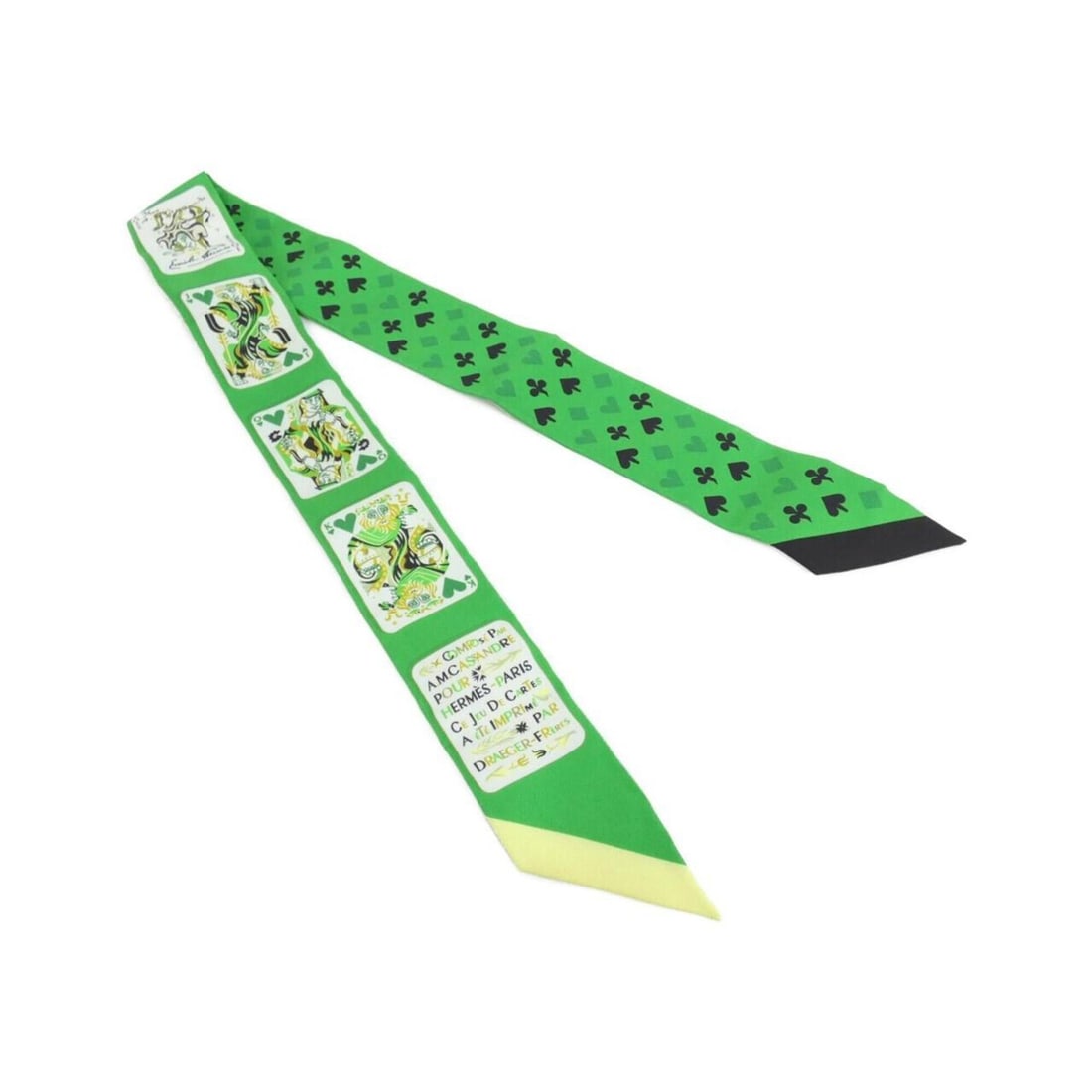 Hermes JEU DE CARTES Twilly 063169S Scarf Muffler: --- Catalog ---Category: SizeSize (LxW): 5cm x 86cm / 1.96'' x 33.85''Category: DesignType: ScarfColor: Black, Emerald, WhiteGender: Men,WomenMaterial: Silk Category: GeneralMPN: 063169SBrand: Hermes-